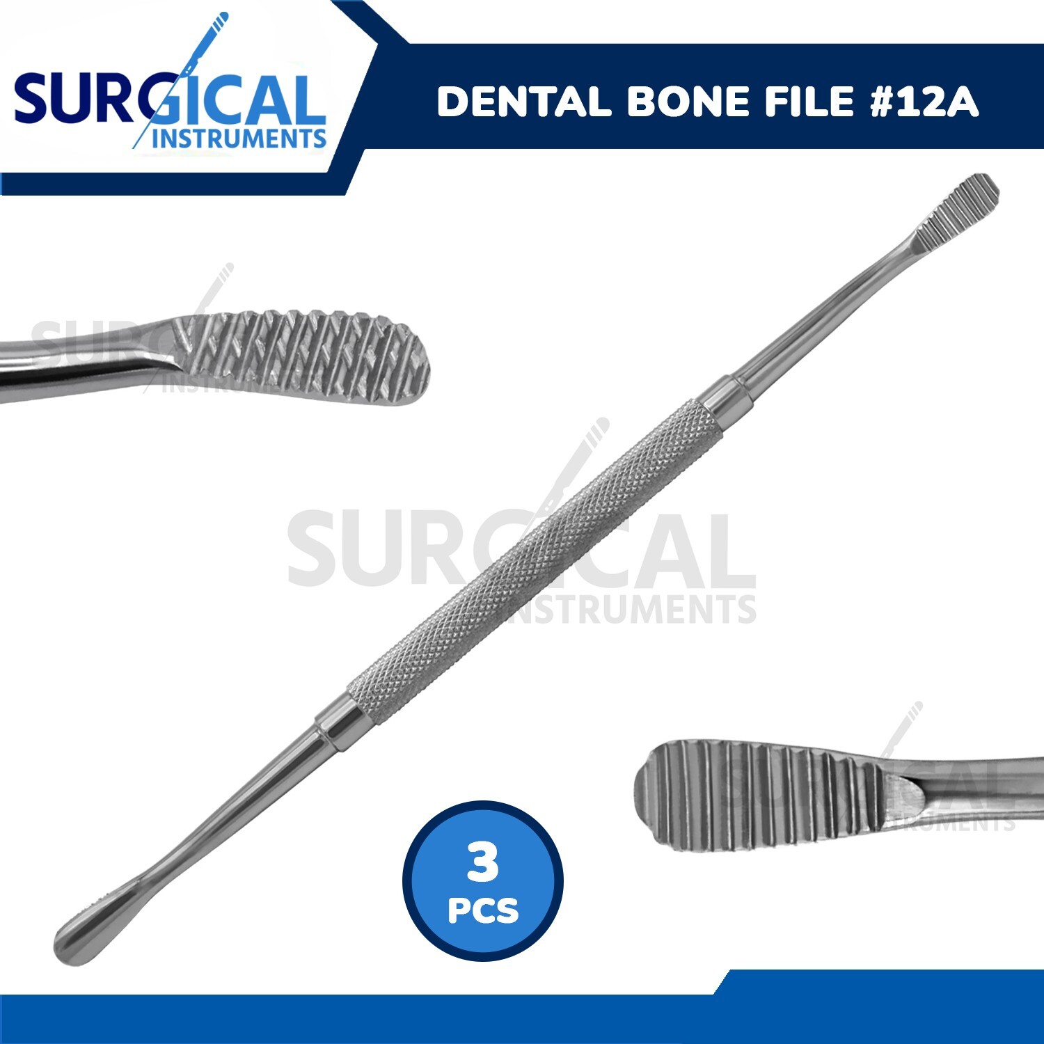 3 Pcs Bone File #12A Medical Surgical Dental Instruments Stainless German Grade