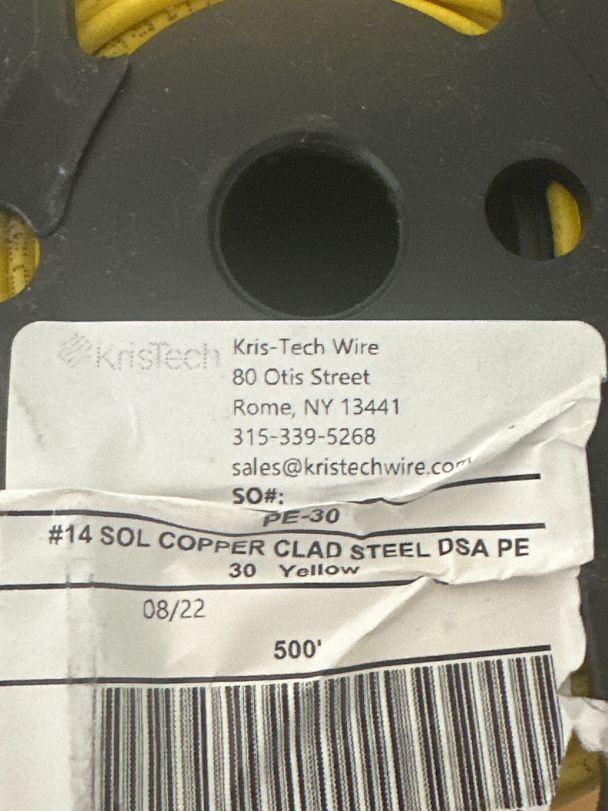 Kris Tech #14 AWG Solid Copper Clad Steel DSA PE-30 Wire Yellow 500ft KrisTech