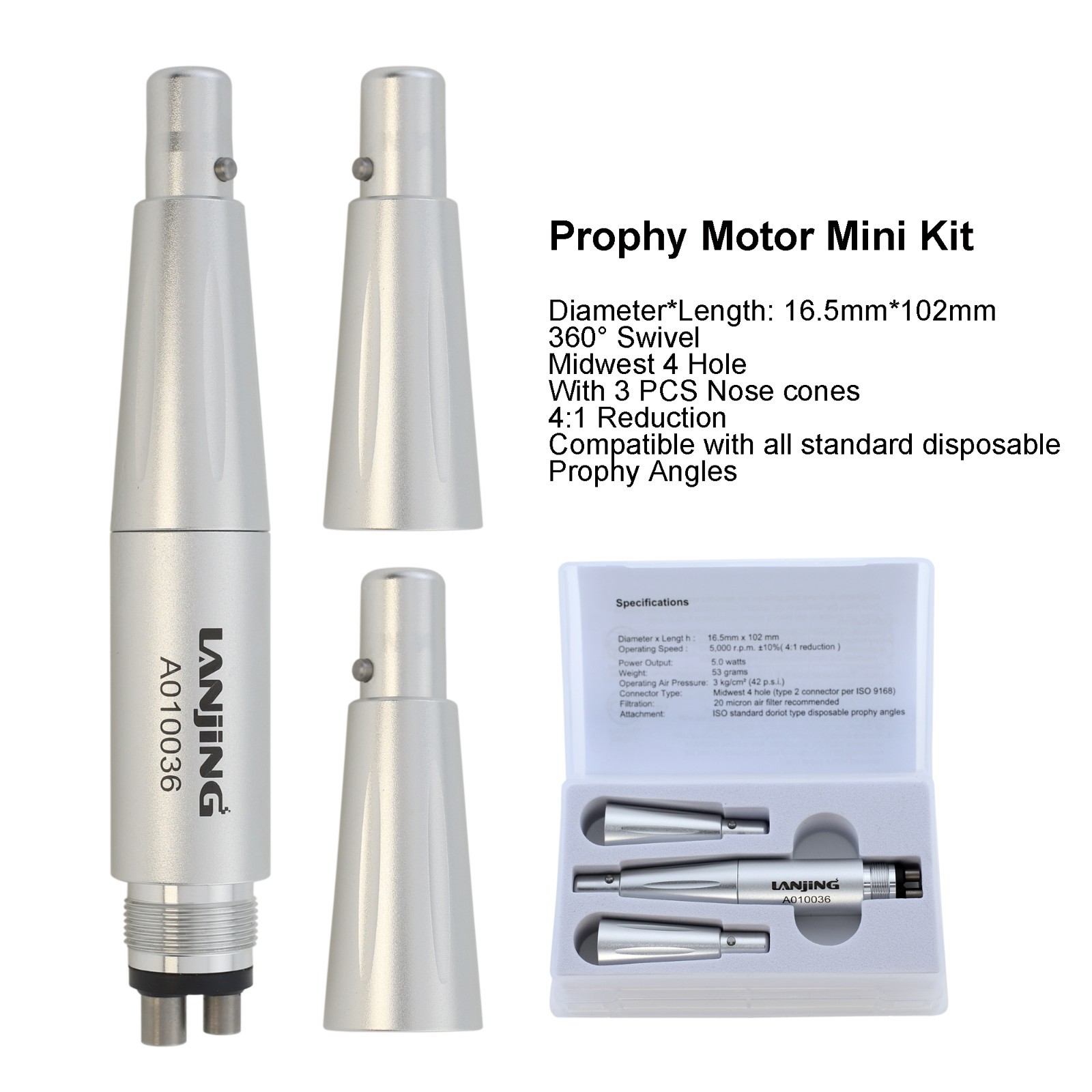 Dental Prophy Handpiece Straight Attachment HP-44M 4:1 Prophylaxis Contra Angle