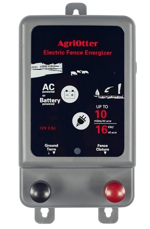 AgriOtter Electric Fence Energizer 40 Acre 10 miles 2 in 1 Powered by Battery