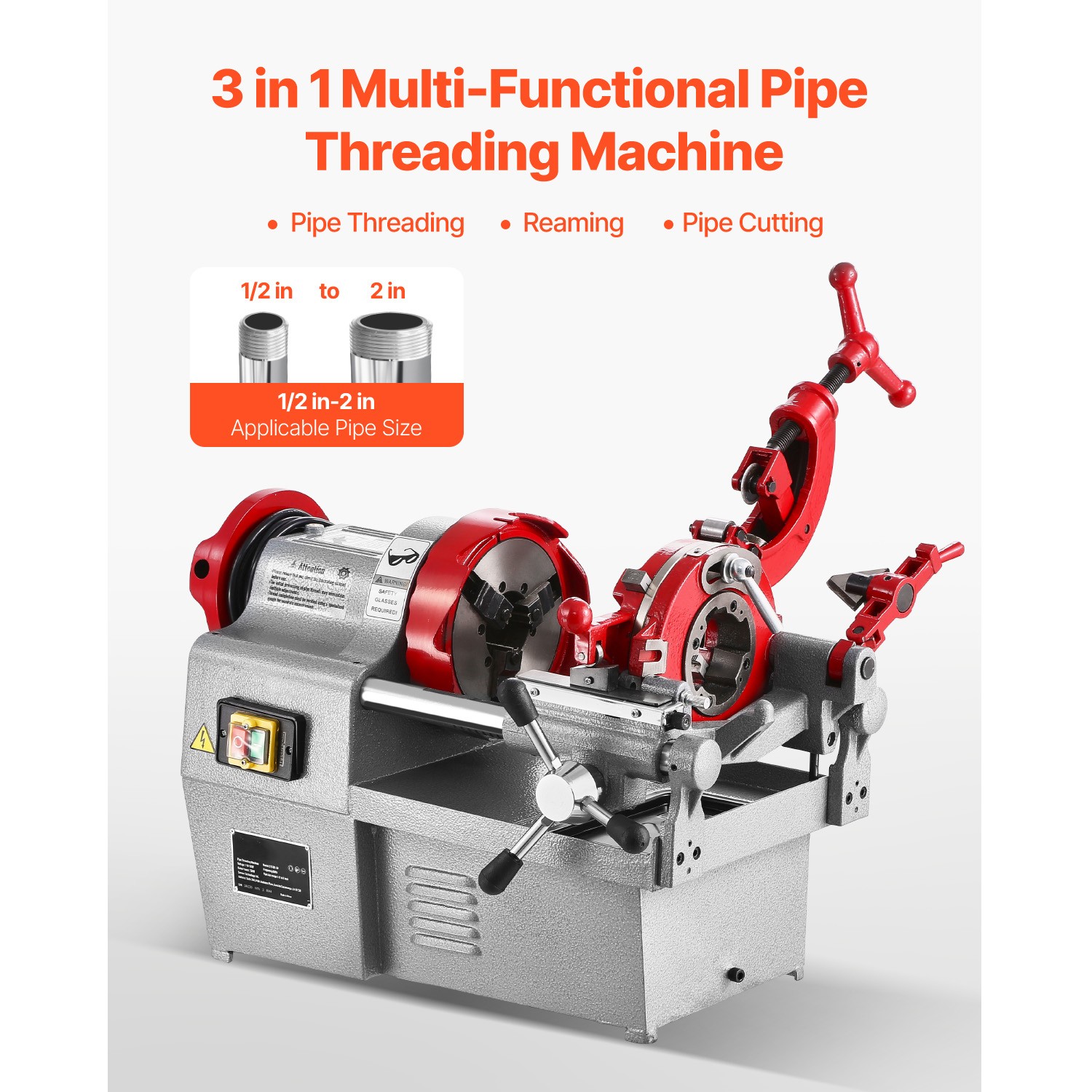 Electric Pipe Threader Machine 750W 28RPM Threading Cutter for 1/2″ to 2″ Pipes