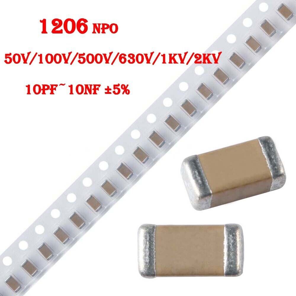 1206 SMD/SMT Ceramic Capacitors 50V/100V/500V/630V/1KV/2KV 10pF~10nF Capacitor