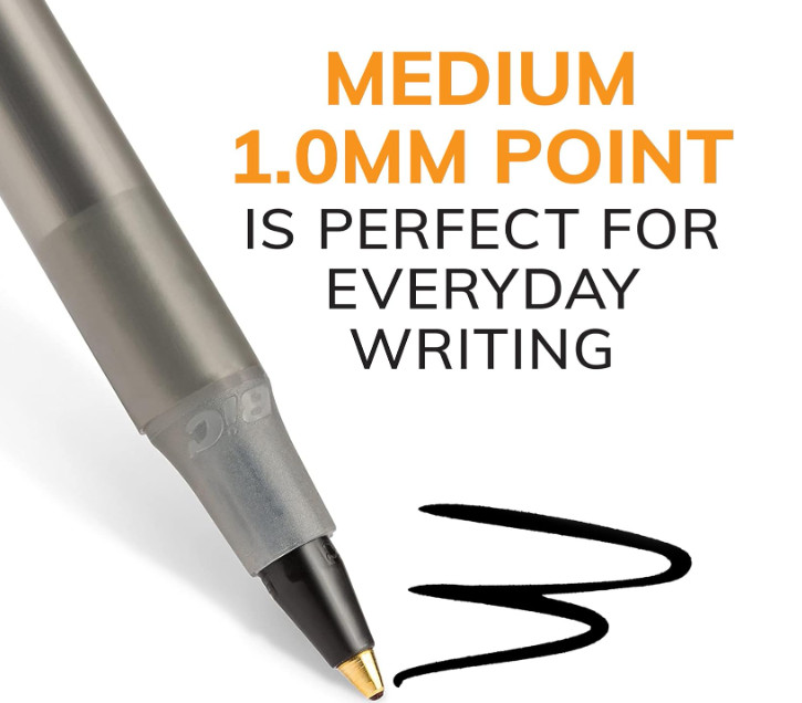 BIC Round Stic Xtra Life Black Ballpoint Pens, Medium Point (1.0mm), 12-Count Pa