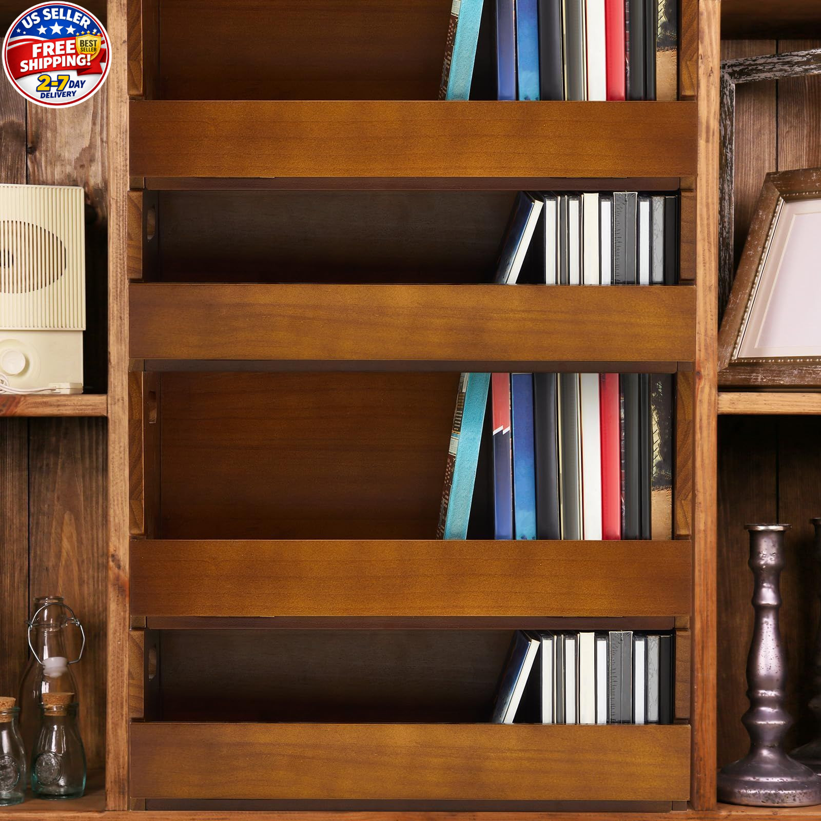 CroBlissful 2 Pack Wooden DVD Storage 16.93 x 9.65 x 3.94 inches, Brown