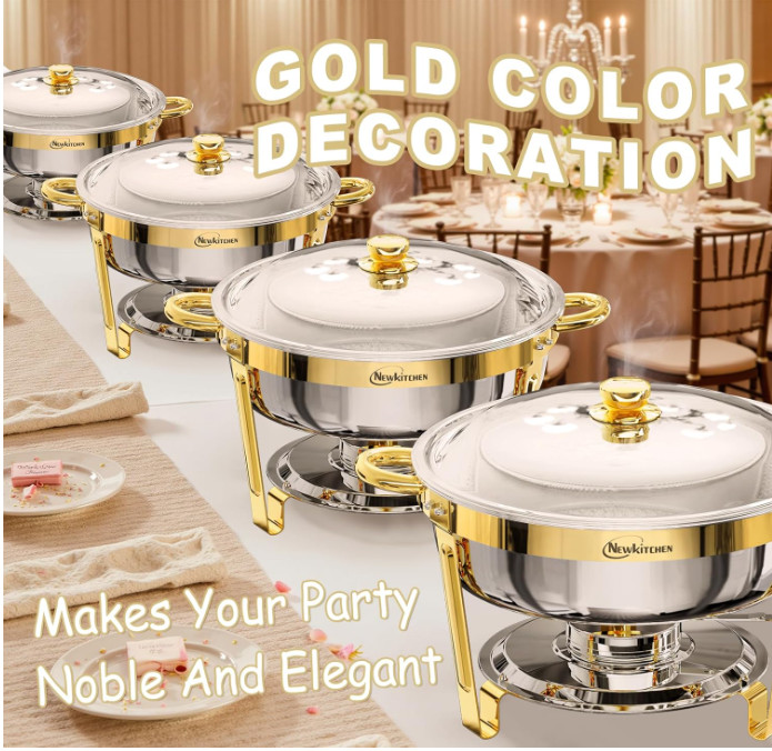 Juego 2 chafers buffet 6QT acero inoxidable elegante para fiestas