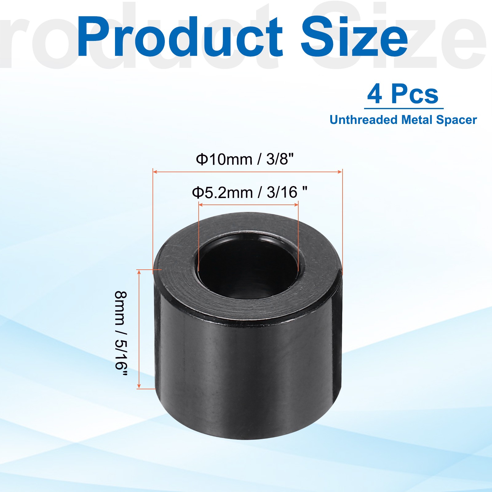 Aluminium Spacer, M5 3/16″ ID x 3/8″ OD x 5/16″ L, (Pack of 4)