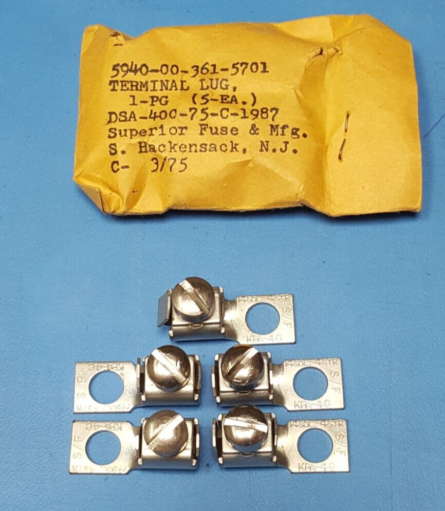 (5 PCS)TERMINAL LUG, KPA-4C, SUPERIOR FUSE& MFG,4 AWG, 1/4″STUD,5940-00-361-5701