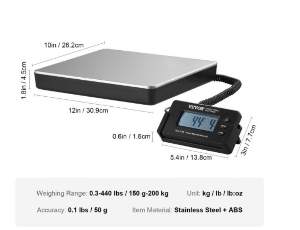VEVOR 440 lbs x 1.7 oz Shipping Scale Digital Postal Scale AC/DC Package LCD