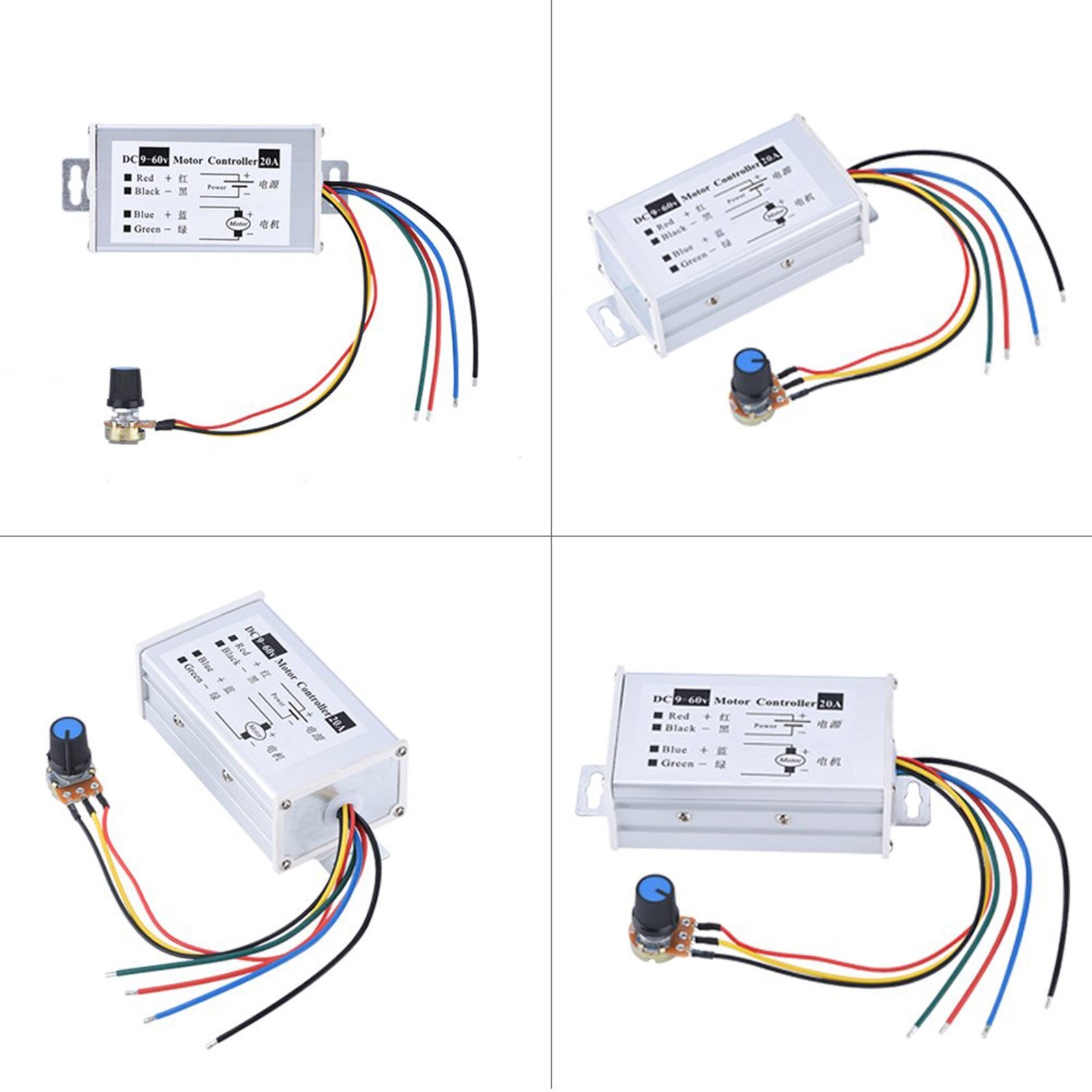 PWM DC Brush Motor Stepless Variable Speed Controller Switch 12V 24V 48V 60V 20A