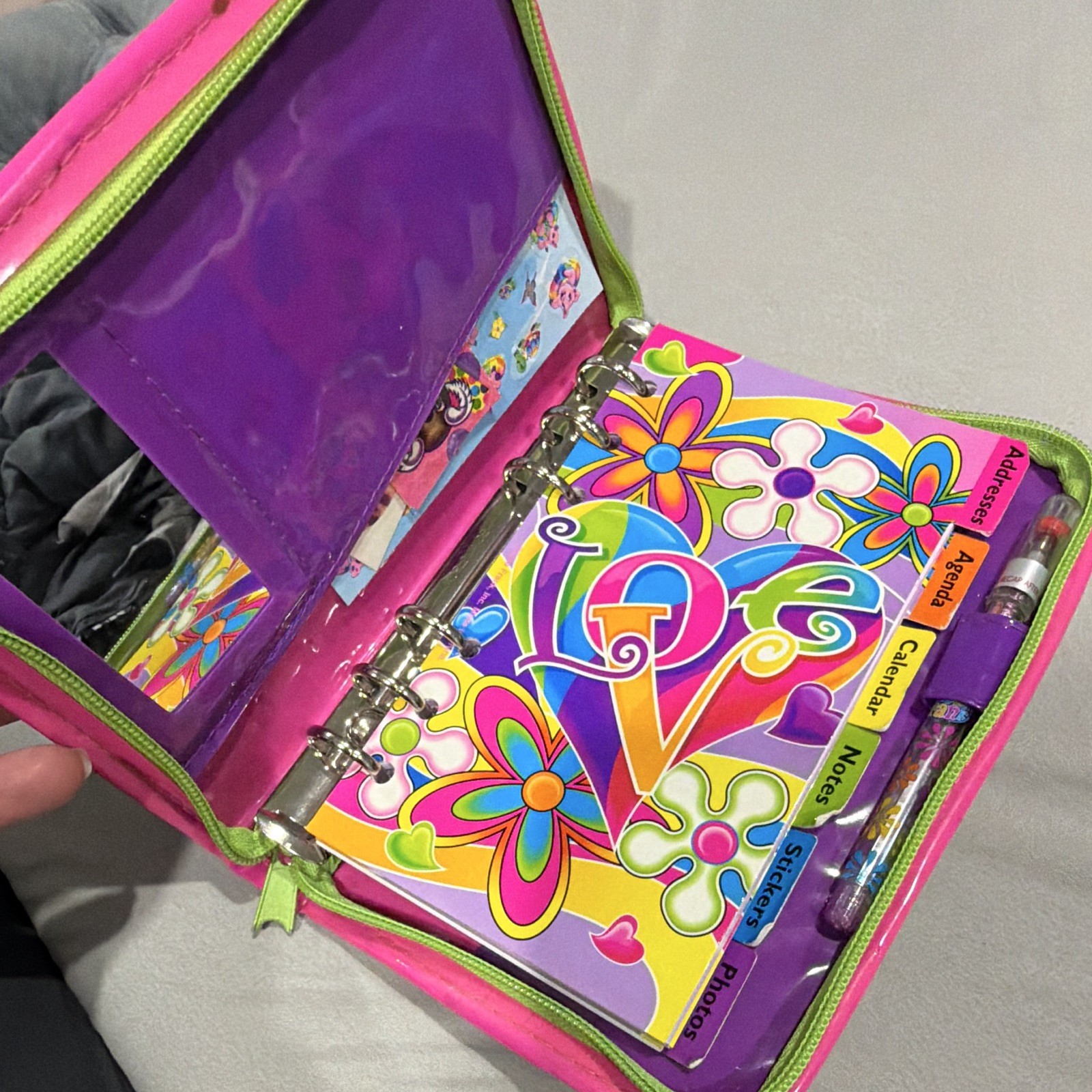 Lisa Frank Love Undated Small Daily Planner Ring Binder w/ Zipper Case, Tabs