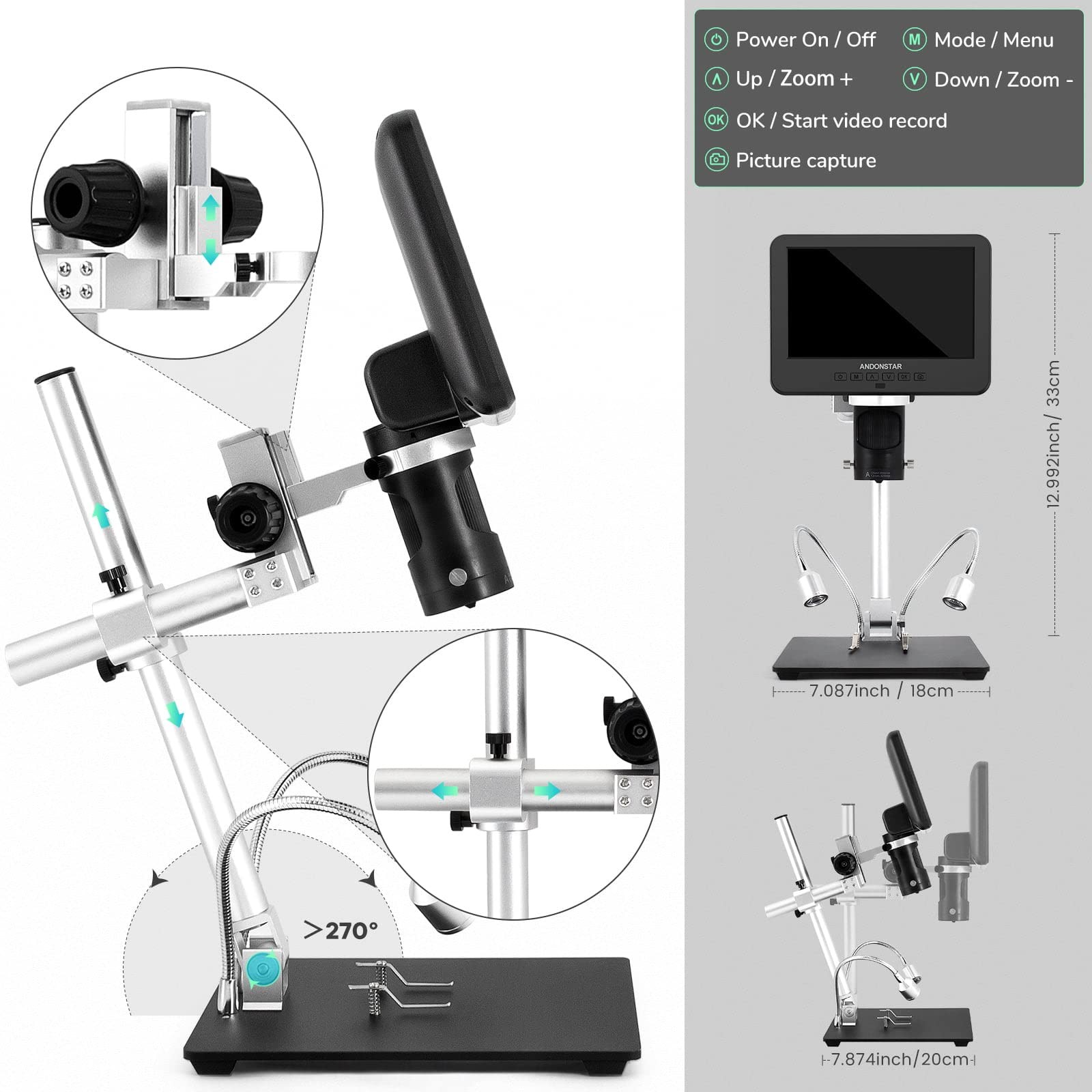 Andonstar AD246SM HDMI Digital Microscope 2000x for Adults, 3 Lens 2160P UHD …