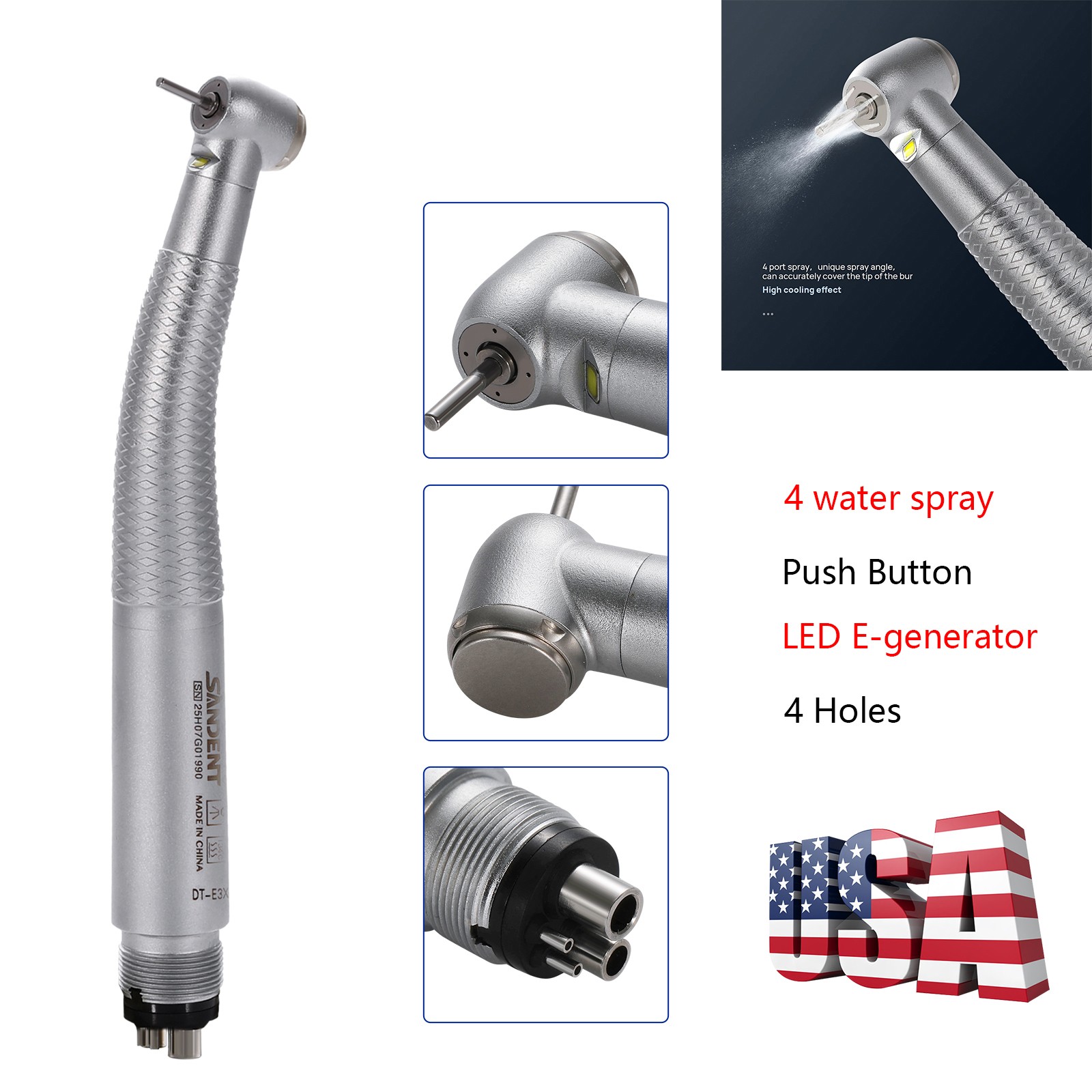 Dental LED handpiece integrate E-generator Handpiece 4H 4 water spray Electric