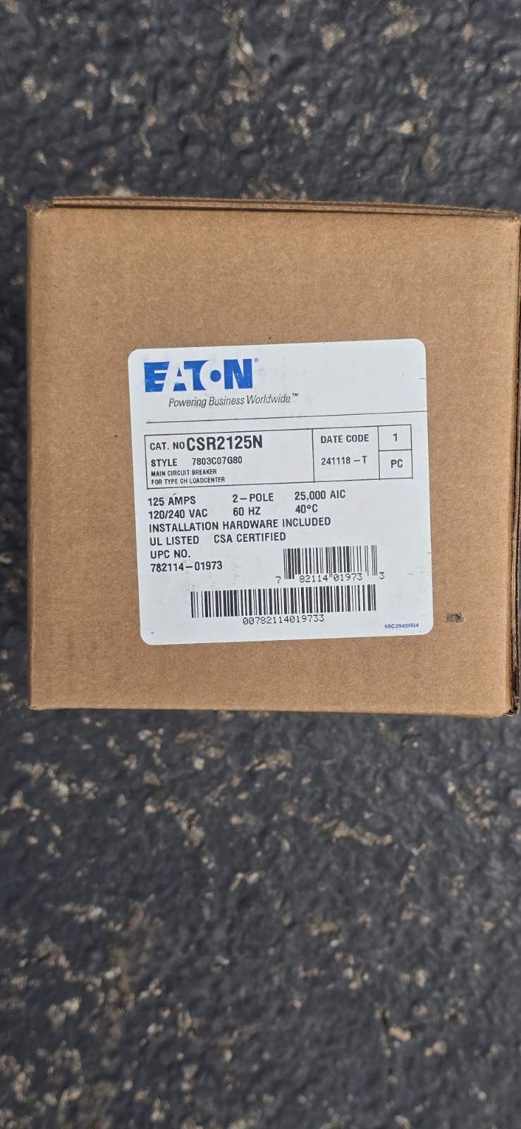 New Eaton CSR2125N Main Circuit Breaker 125A 2-Pole 120/240VAC