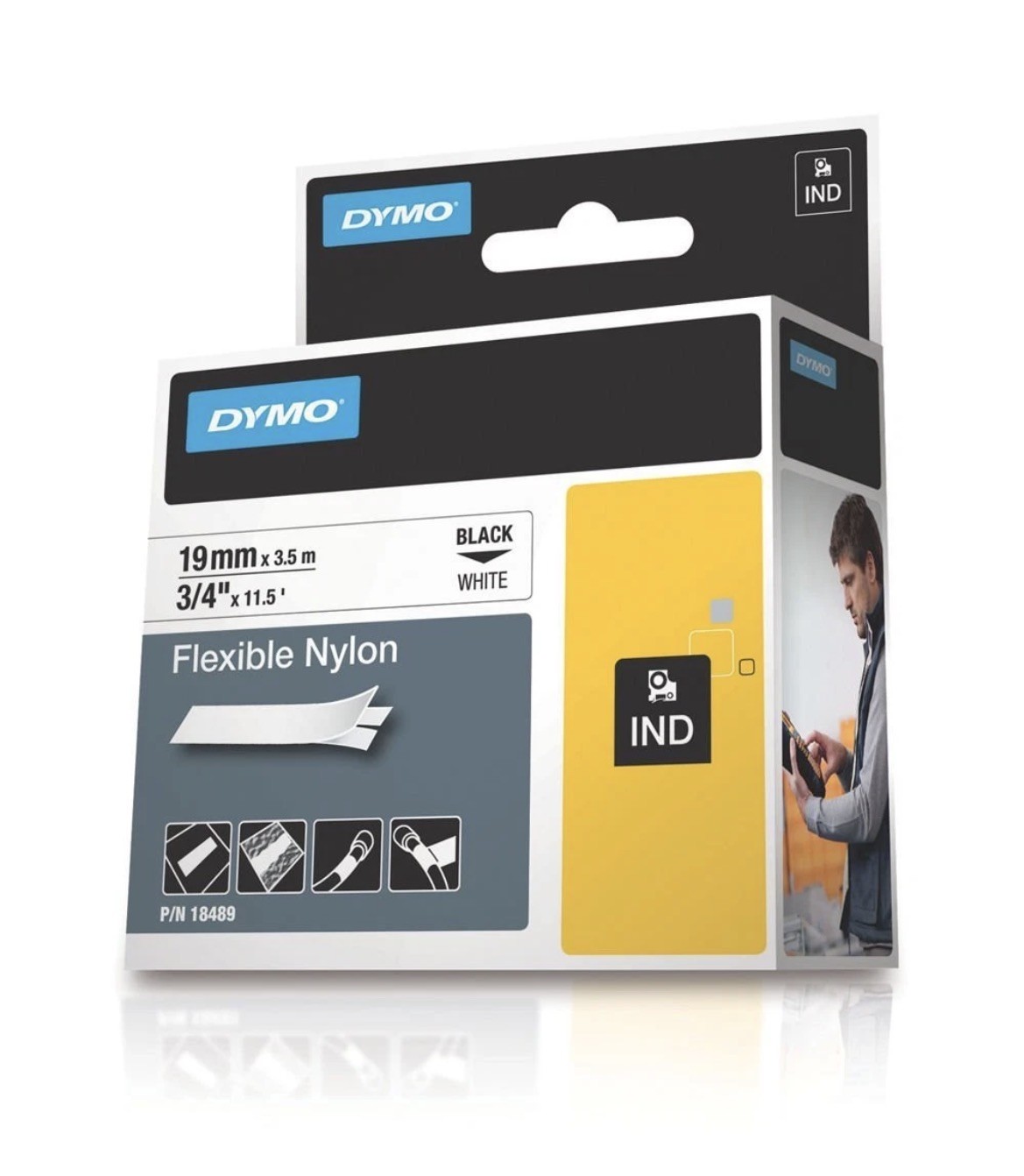 2PK Black on White Nylon Industrial Label 18489 for Dymo Rhino 4200 19mm Tape