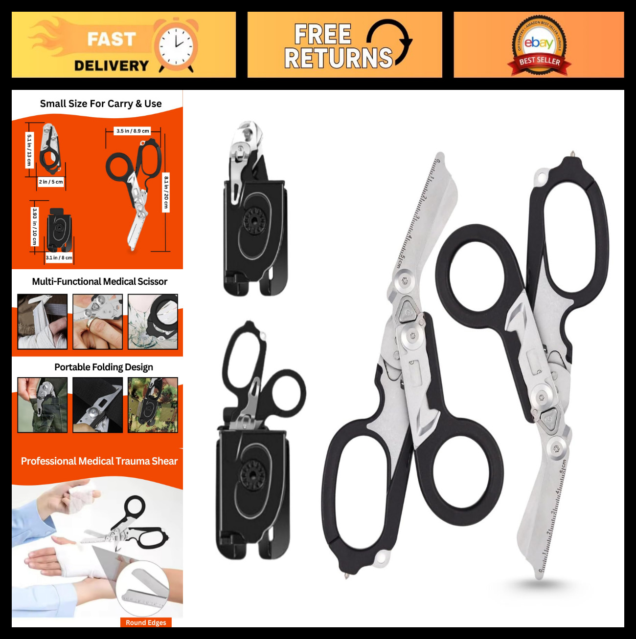 2-Pack 6-in-1 Multifunctional Trauma Shears – Heavy Duty Stainless Steel, Foldab