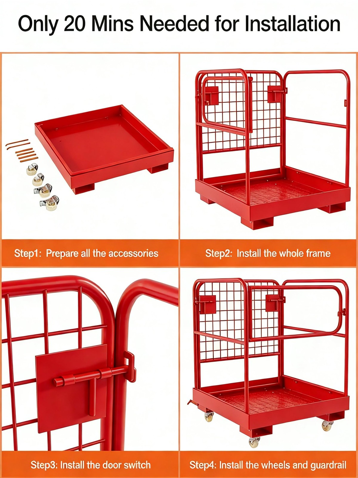 1200lbs Forklift Safety Cage Heavy Duty Collapsible 36″ x 36″ Steel Man Basket