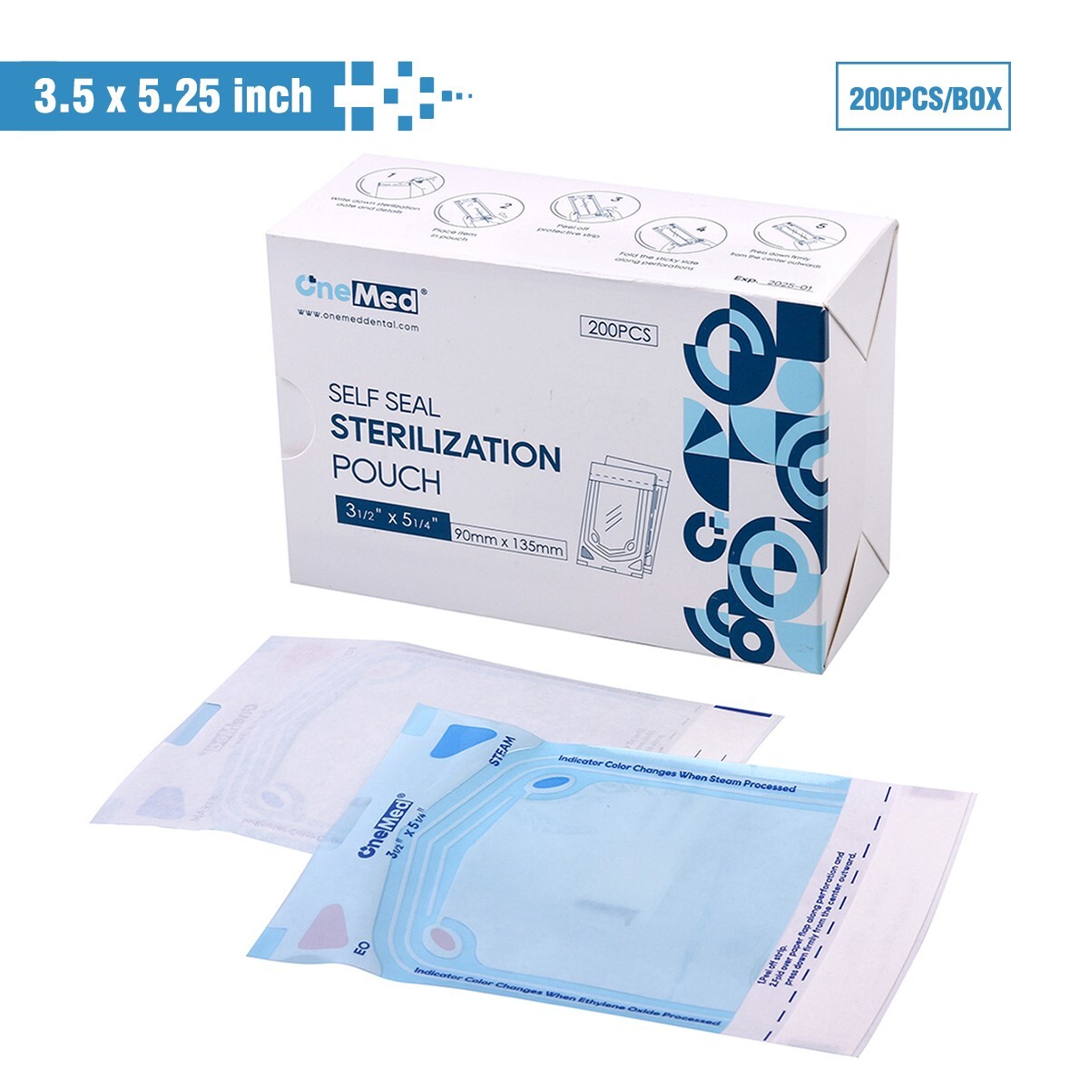OneMed Self Seal Sterilization Pouches, for Dental Tattoo Nail 3.5″x5.25″-200