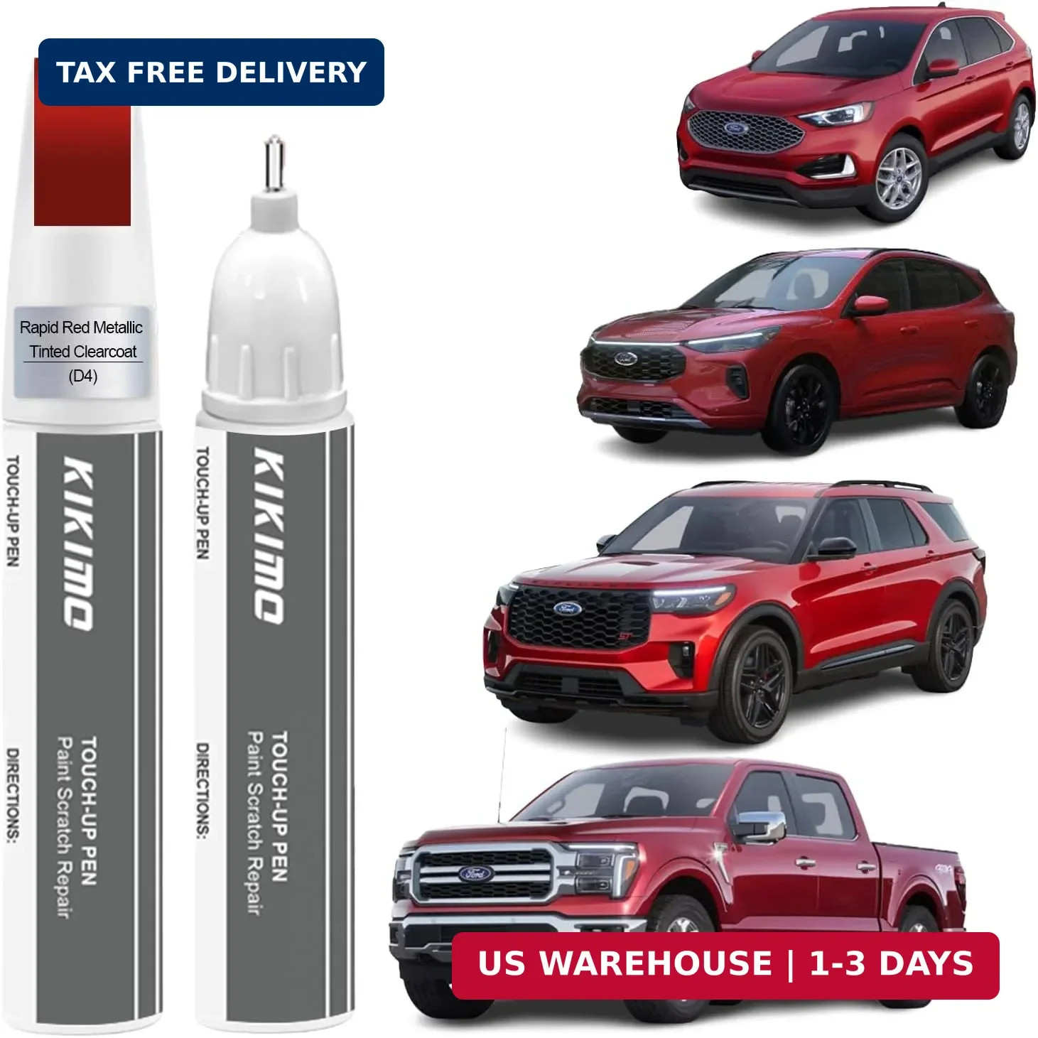 KIKIMO for Ford Touch Up Paint(Rapid Red Metallic Tinted Clearcoat(D4)), Car Pai