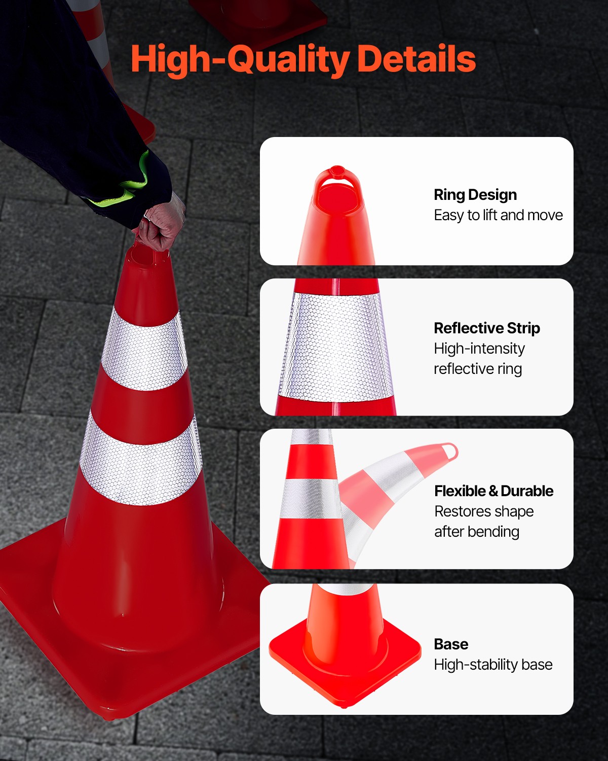 Uimoso 12PCS Safety Cones Traffic Cones 28″ Orange Reflective Collars Road Cones
