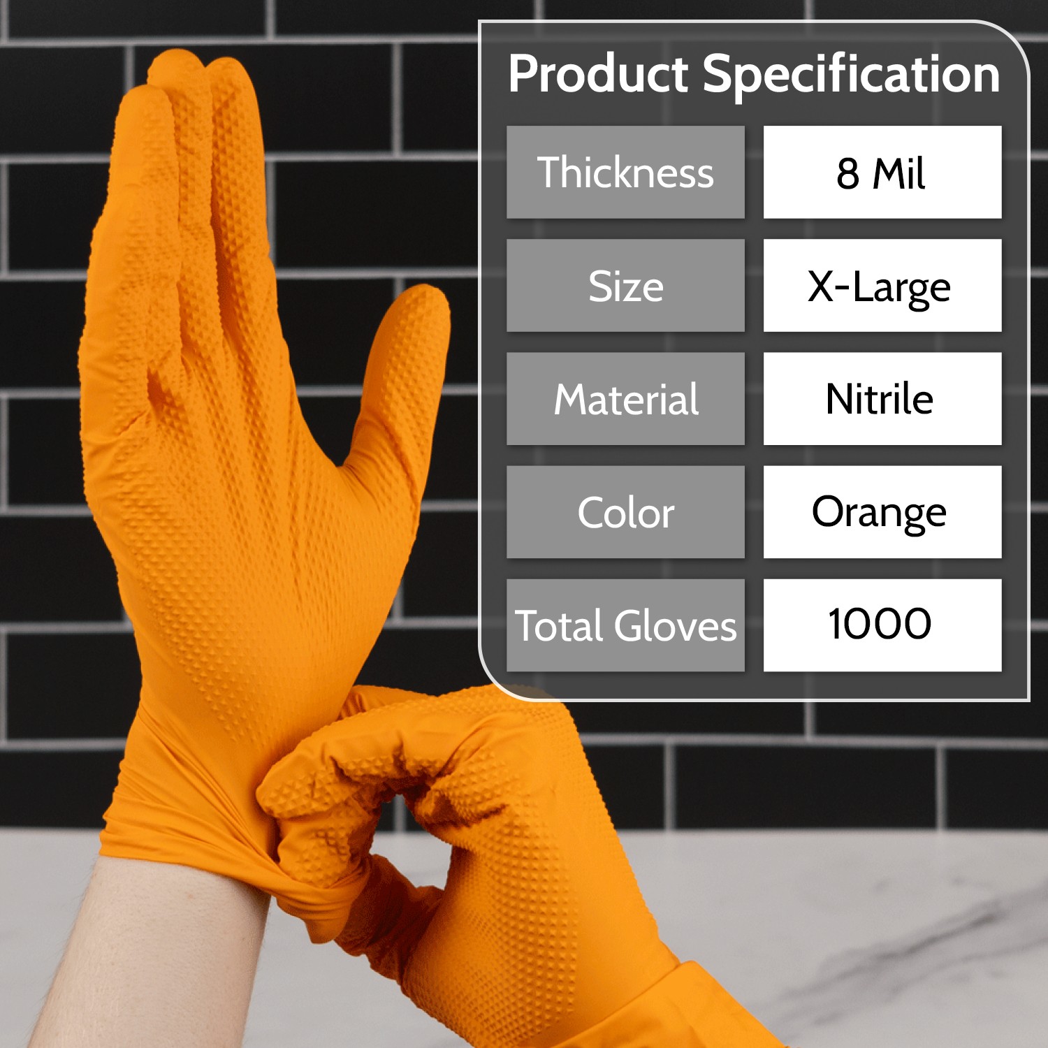 Wolverine X-Large Orange Nitrile Gloves Raised Diamond Texture, 8 Mil, 1000 Pcs