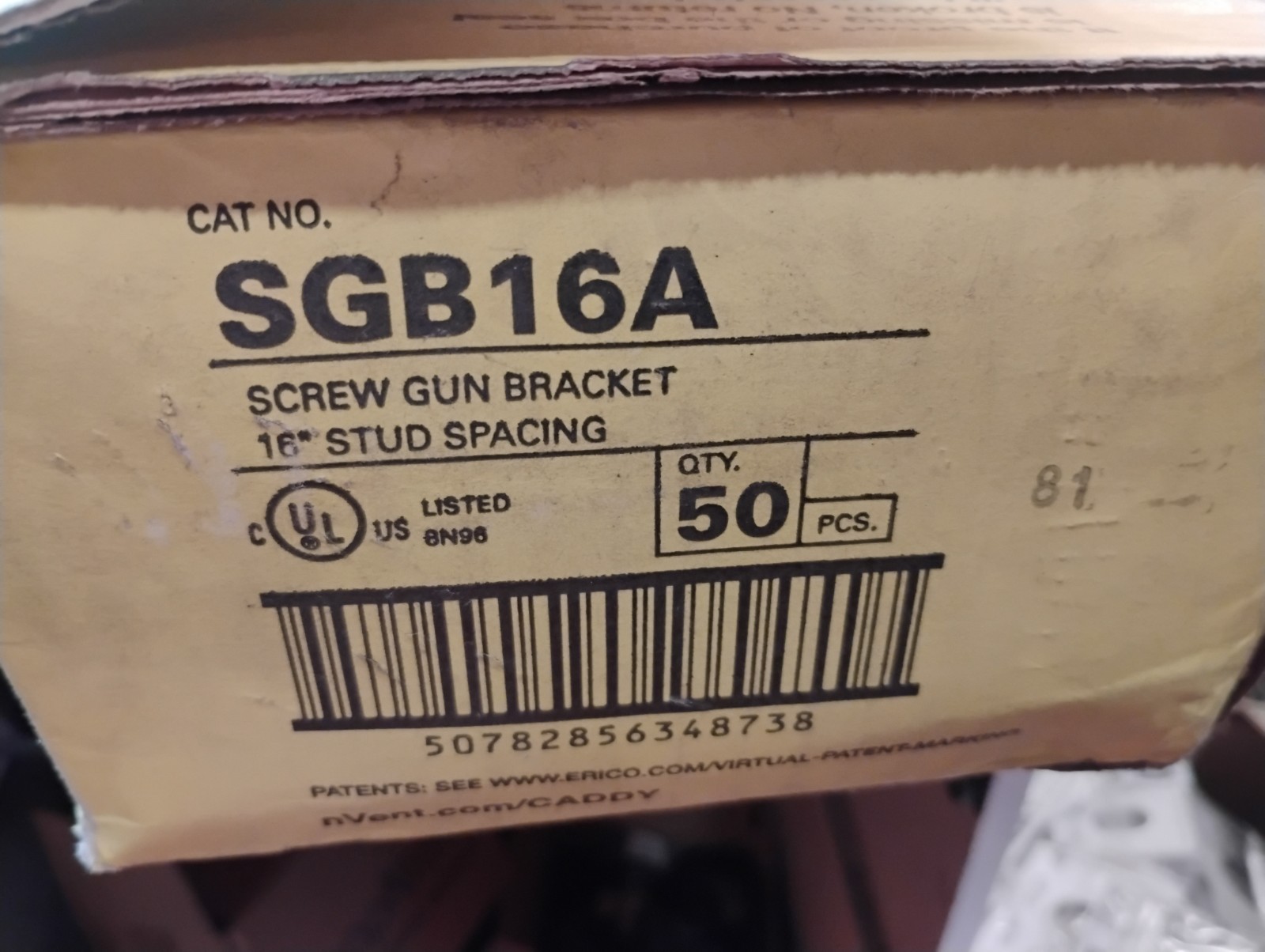 50, nVent Caddy SGB16A Screw Gun Bracket 16″ Stud Spacing – Fast Ship