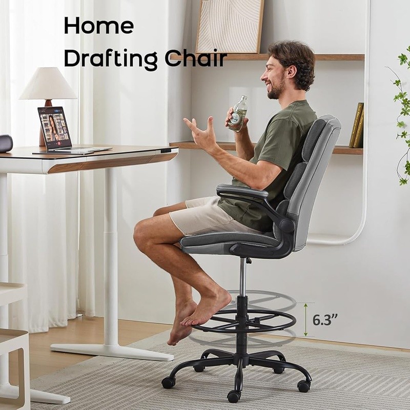 Adjustable Drafting Chair Ergonomic Design BIFMA Certified W/ Foot Rest Ring New