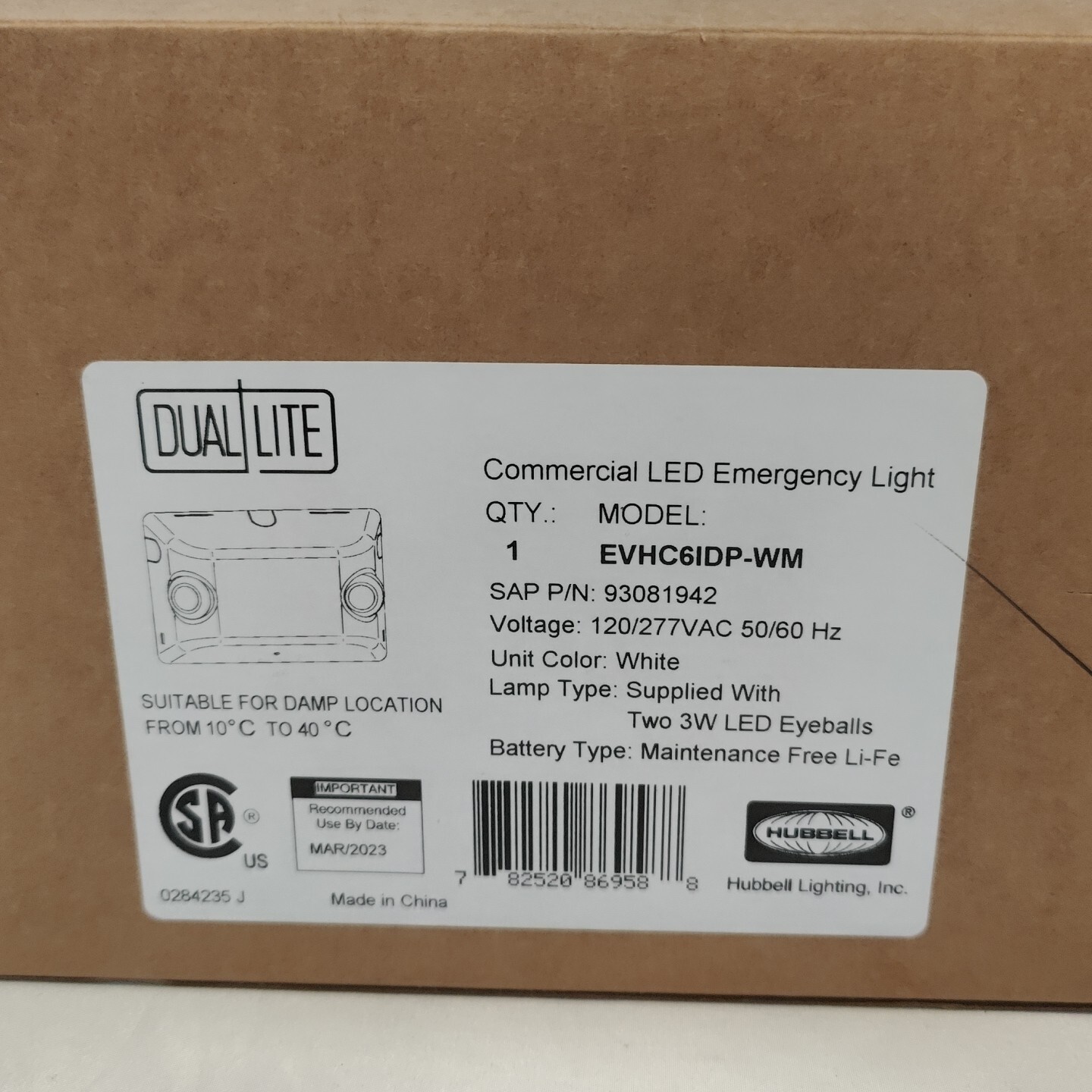 Dual Lite Emergeny LED Light EVHC6IDP-WM, White, Mounting Plate Sold Seperately.
