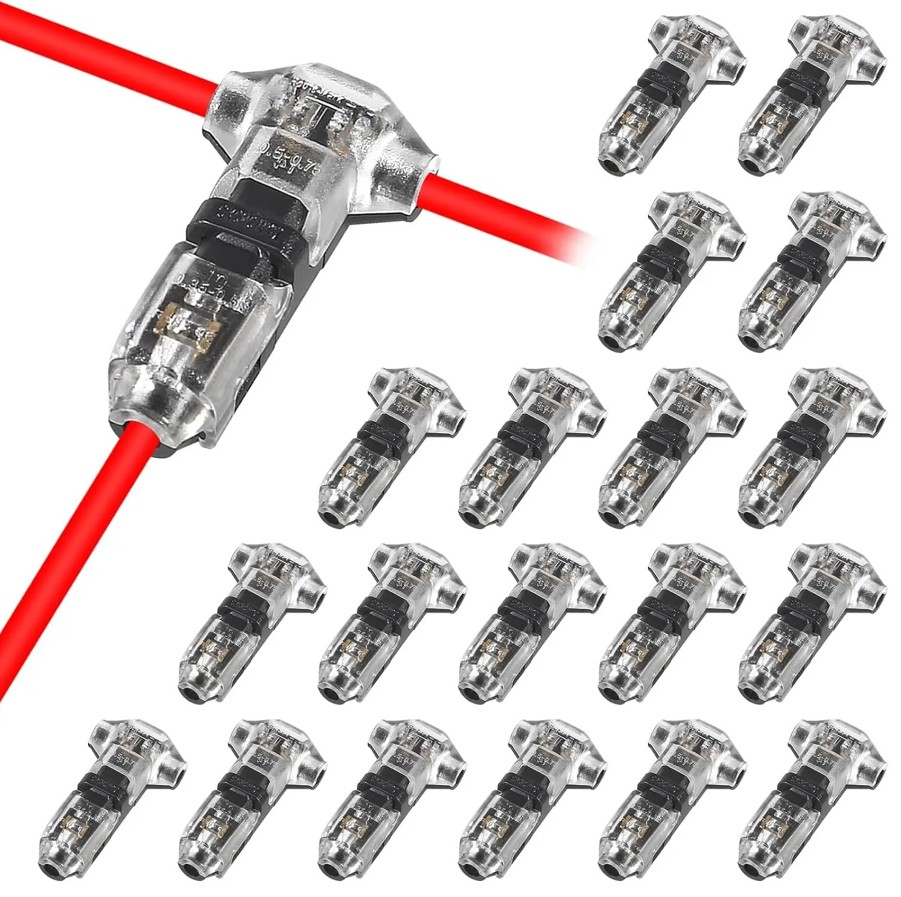 40PC 2-Pin+1-Pin T-Tap Wire Connectors,Clear,Solderless 3-Way AWG 24–20/18