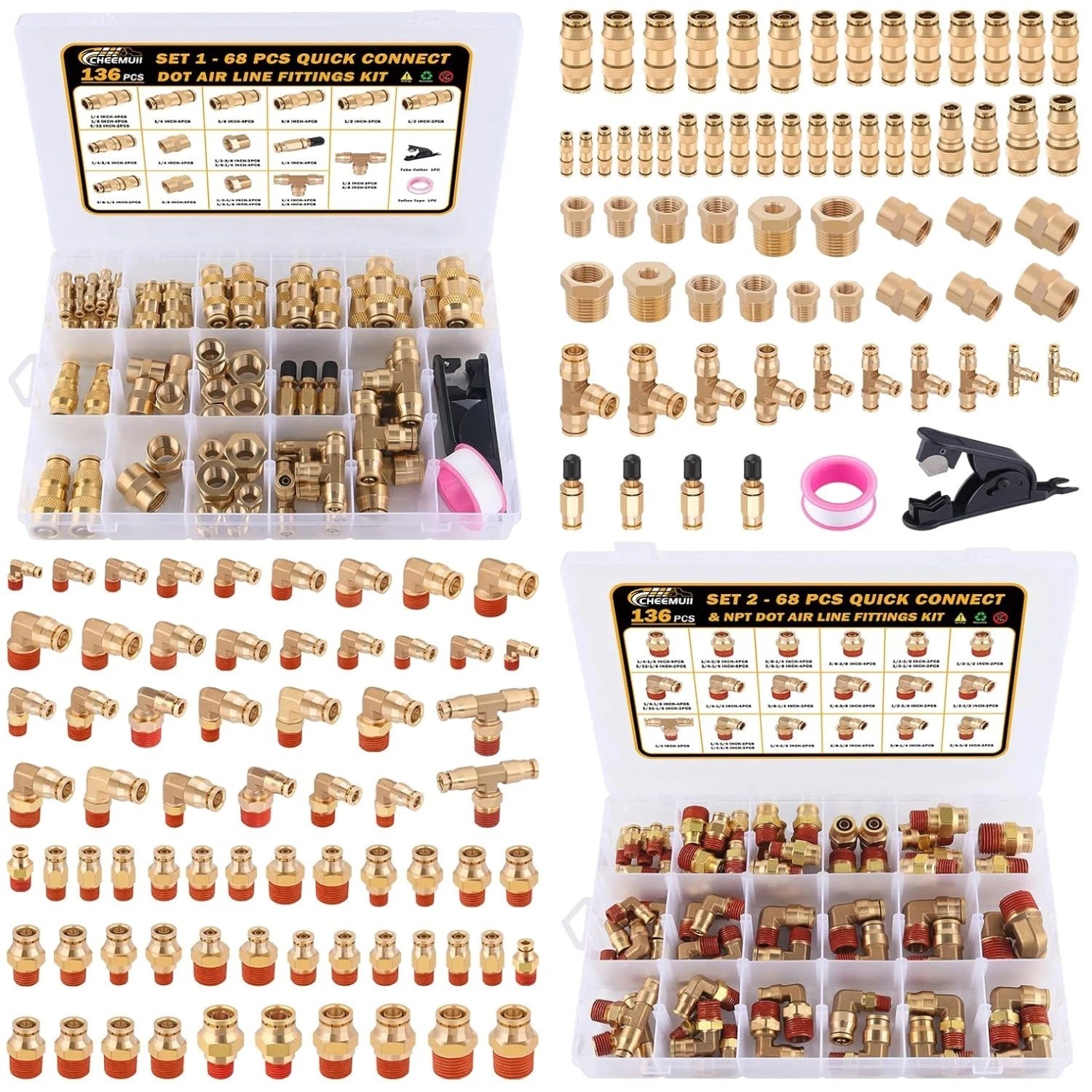 Complete 136 PCS Brass DOT Air Line Fittings – Quick Connect