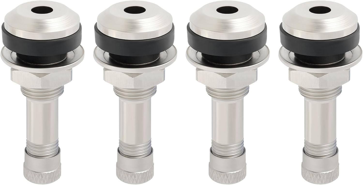 4PCS Tire Valve Stems for 0.453″ & 0.625″ Rim Holes, Long 1 1/2 Metal Valve Stem