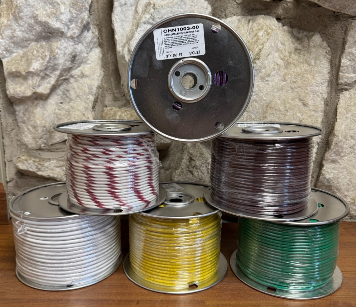 250 FT THHN/THWN WIRE- 10 AWG STR 600 V —8 COLORS AVAILABLE
