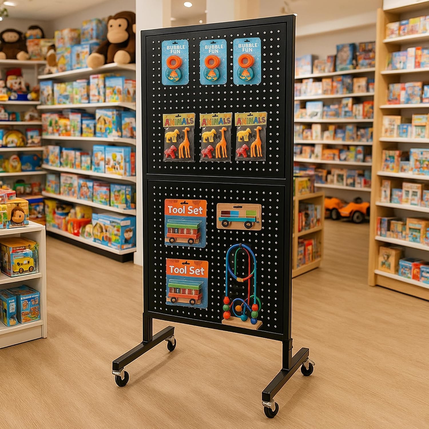 2 x 5.5 Ft Standing Pegboard Display with T-Base, Locking Wheels and 30 Hook….