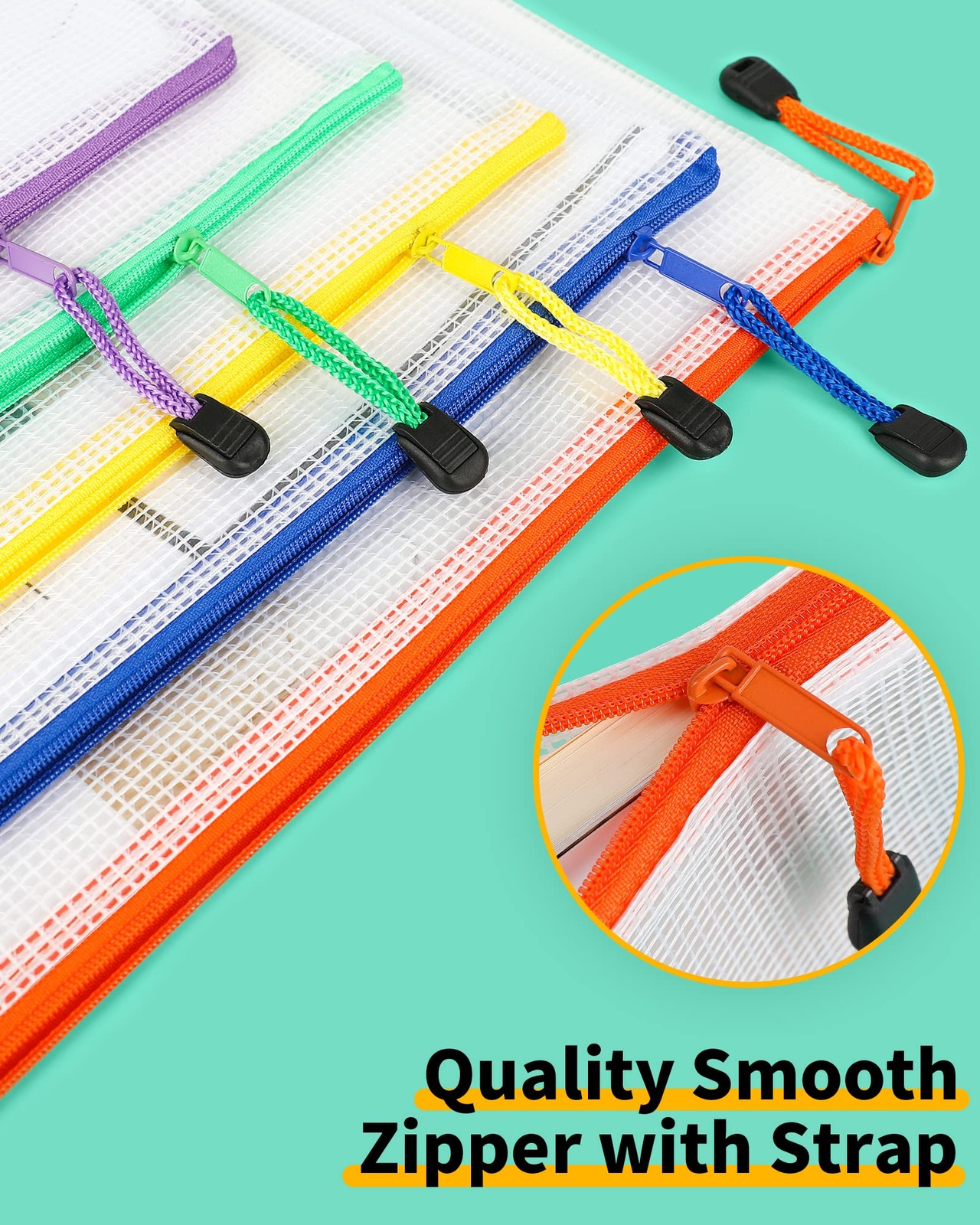 24 PCS A5 Mesh Zipper Pouch 12 Colors 9.5×7.1 In Multipurpose Bags