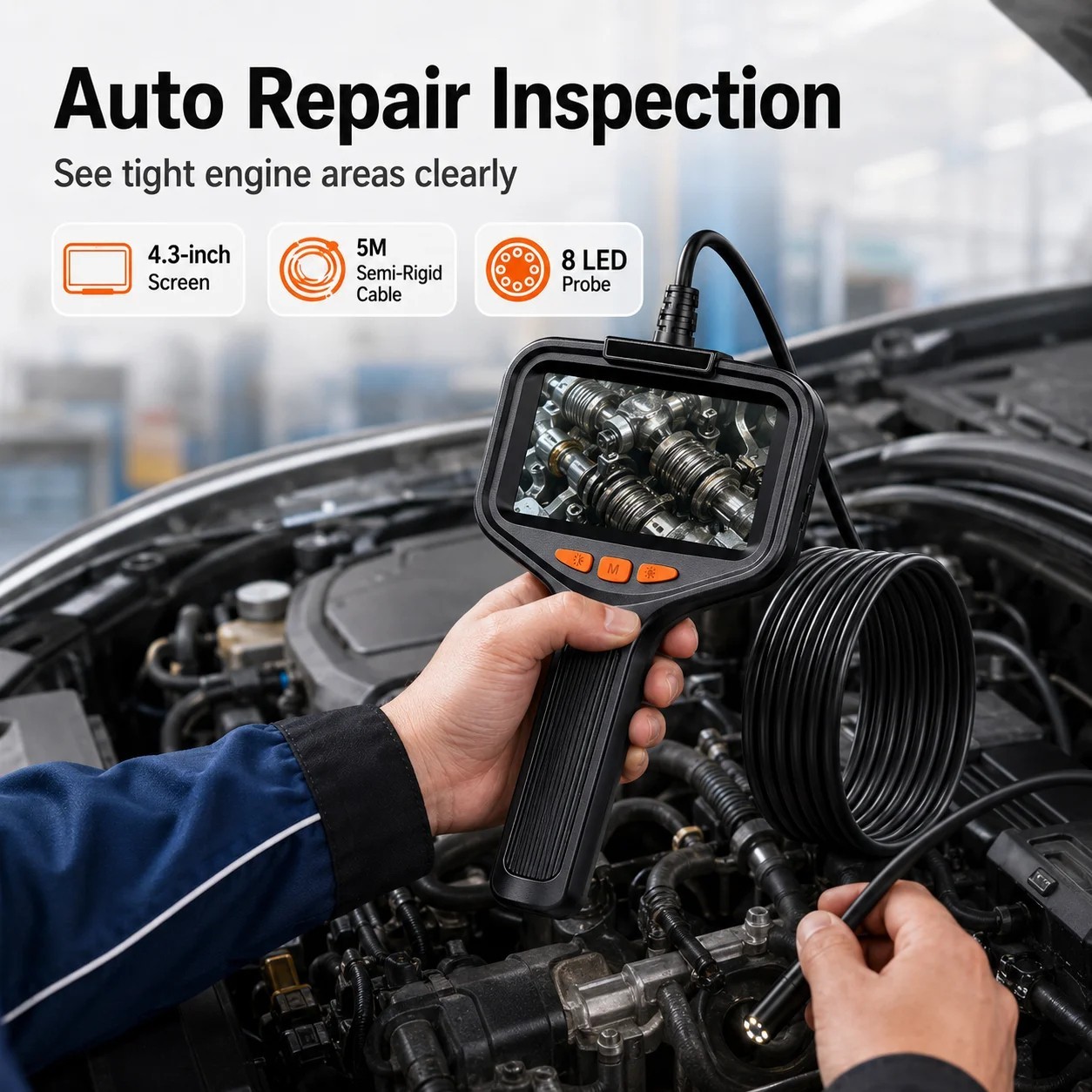 4.3in Inspection Camera w/ Light Articulating Camera for Plumbing Inside Wall