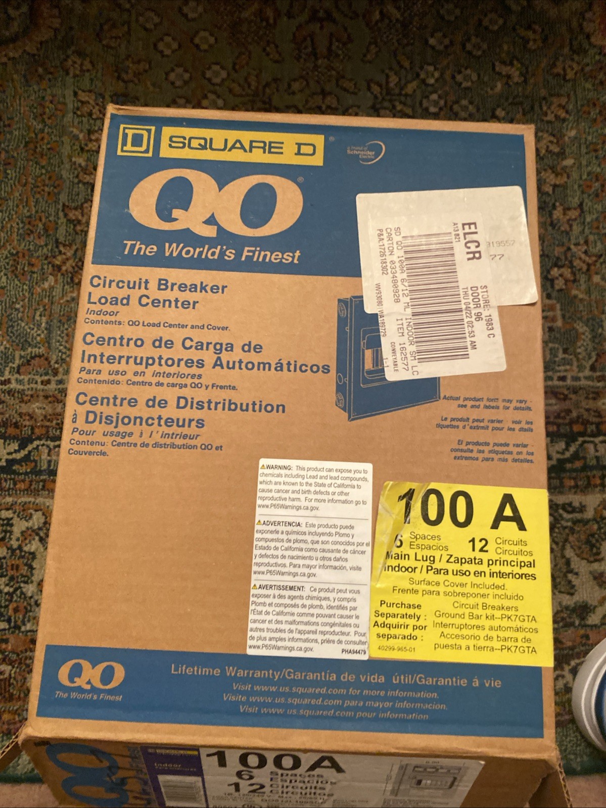 Square D QO816L100SCP 100A 8 Spaces 16 Circuits Main Lug Panel 120/240V