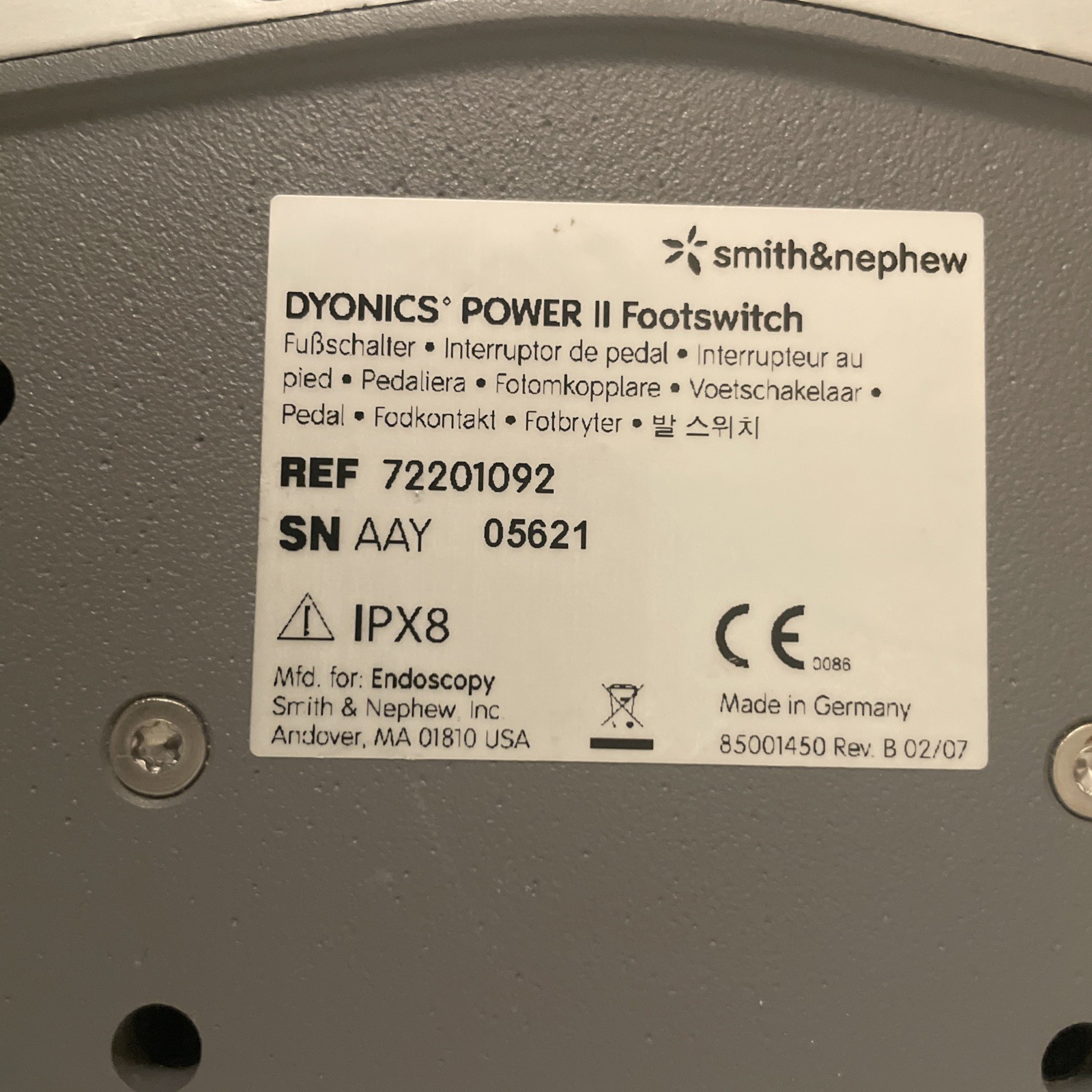 Smith & Nephew DYONICS POWER II Footswitch – 72201092