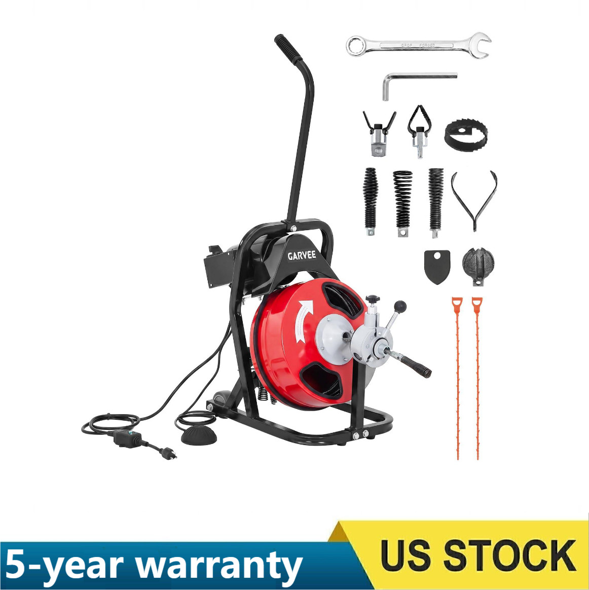 Drain Cleaner Machine ,75 FT x 1/2 In Portable Auto Feed Sewer Snake Drain Auger