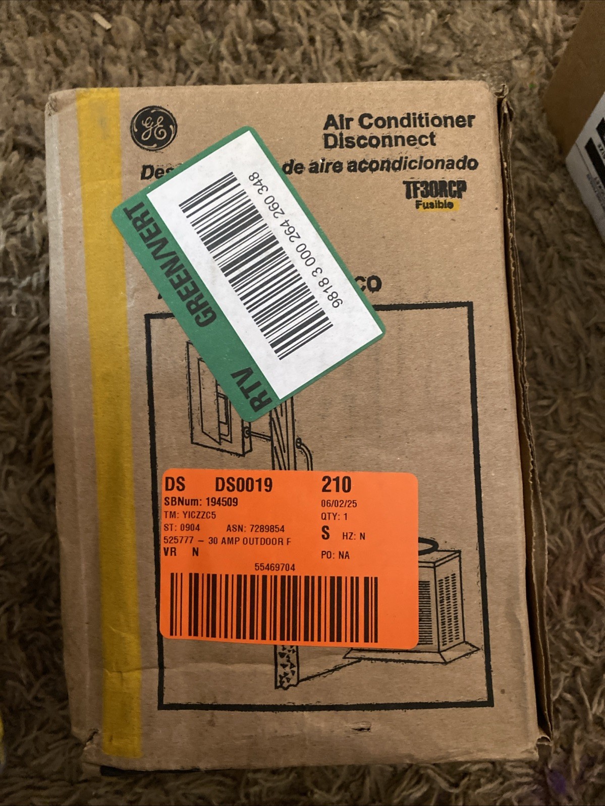 GE TF30RCP 240V 30A AC Disconnect Safety Switch – Gray