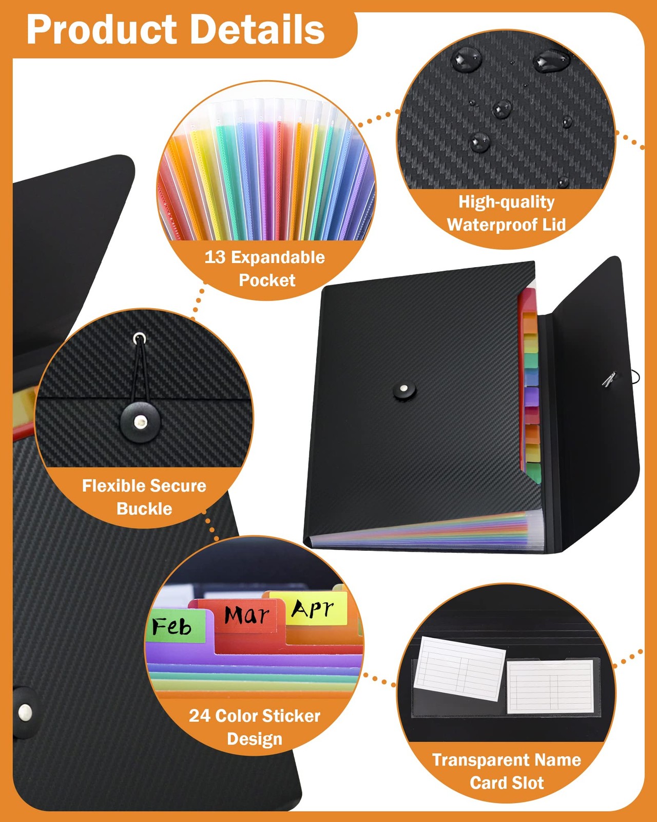 Cesil Accordian File Organizer 12.99 x 9.45 x 1.77 inches, Multicolor