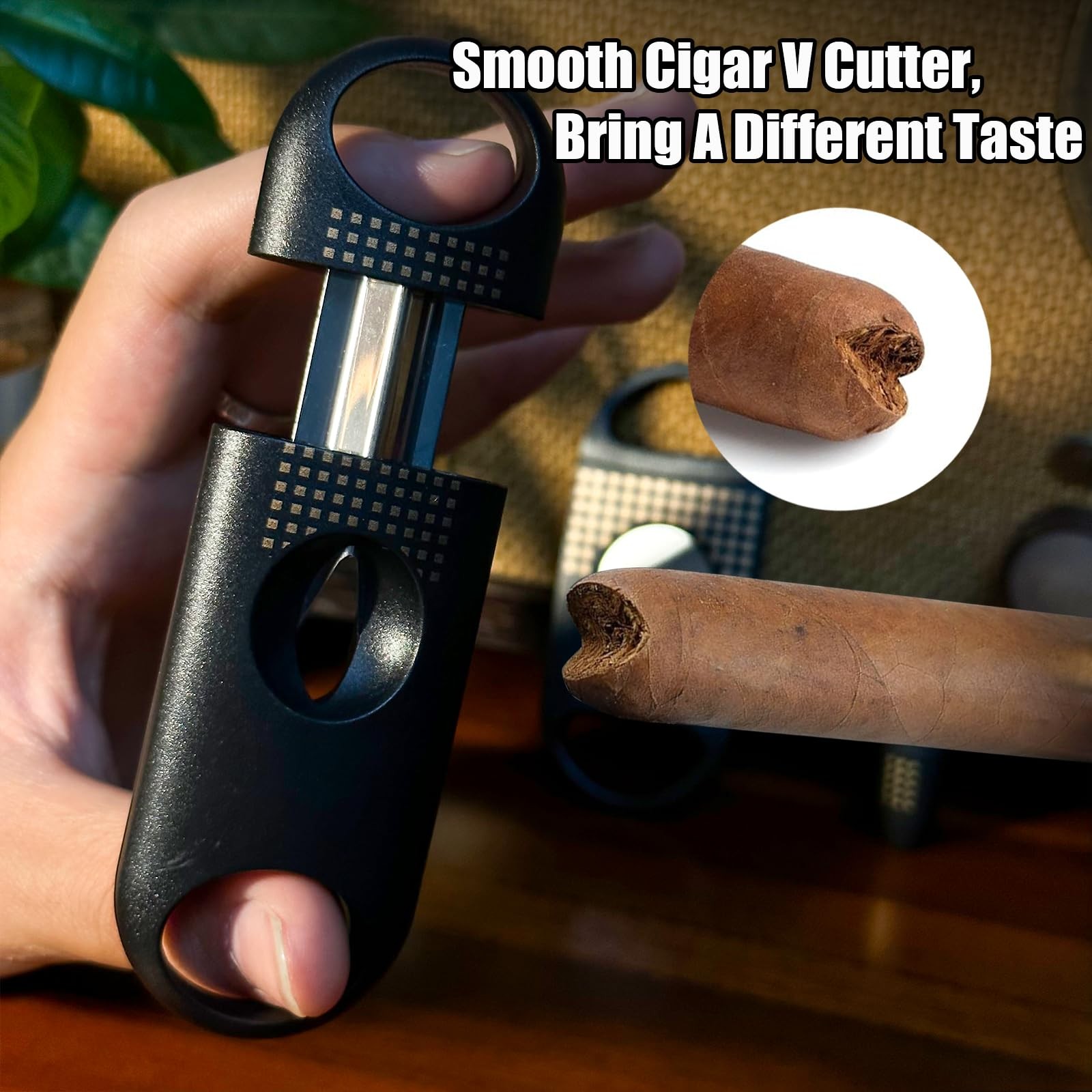 Cigar Cutter Set, with Straight Cutter, Up to 60 Ring Gauge, Black
