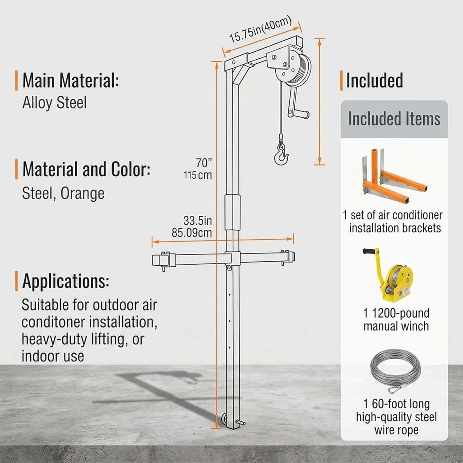 Air Conditioner Lifting Cranes 60FT, Carbon Steel Portable AC Lifting Crane with