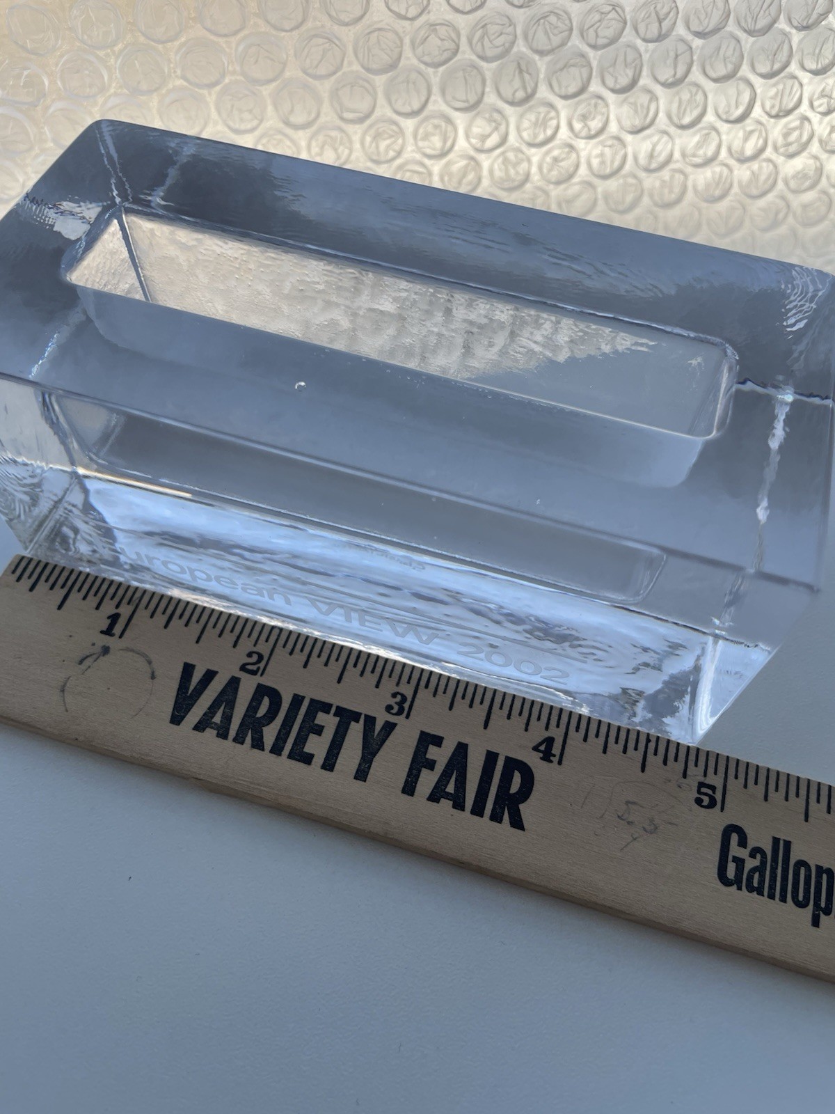 VTG Simon Pearce European View 2002 Etched Glass Business Card Holder Conference