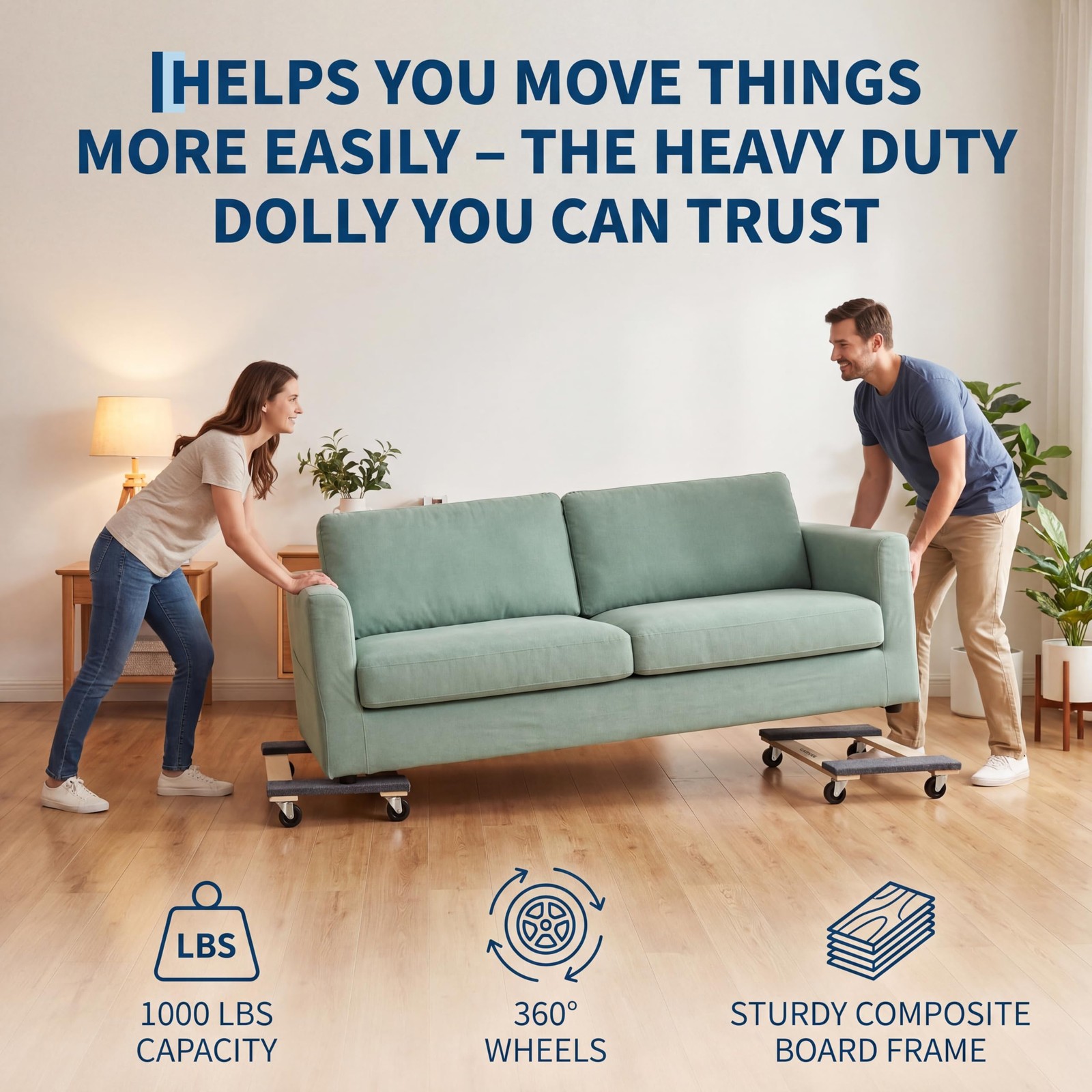 Heavy Duty Furniture Dolly 2-Pack, Moving Dolly with Swivel Wheels 1000 LBS Load