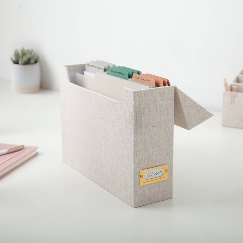 Flip Top File Box Linen Wrapped Beige