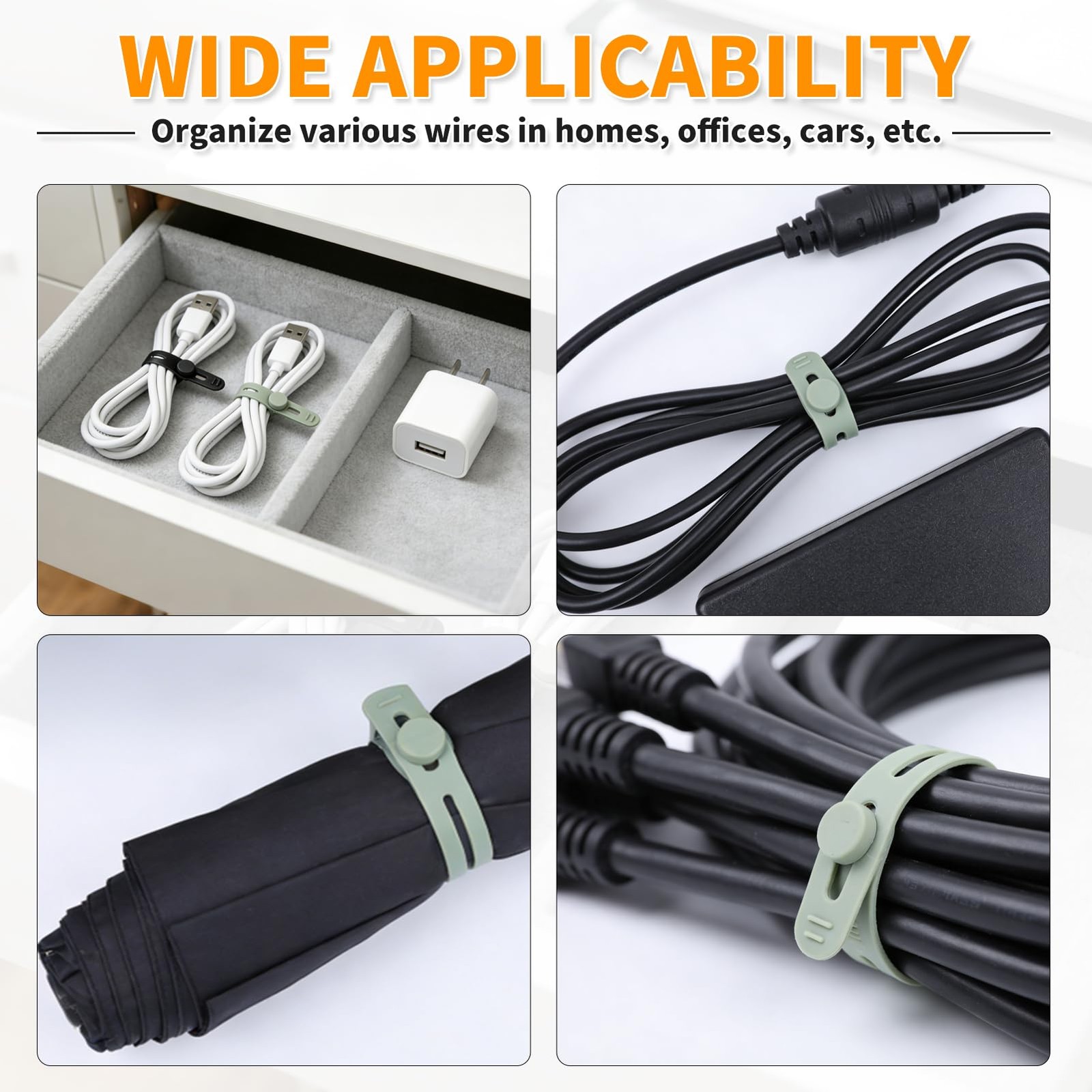 10-Pack Reusable Silicone Cable Ties, High-Elasticity Wire Earphone Cord Orga…