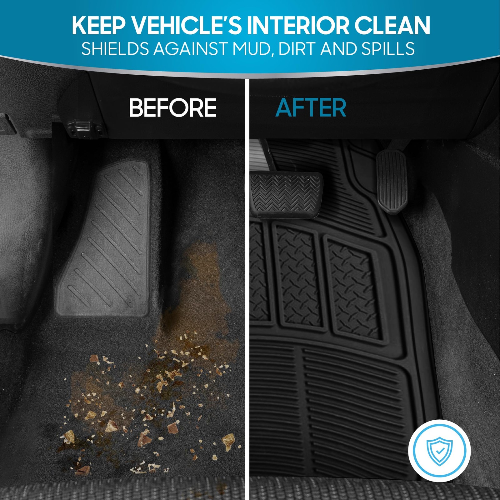 Bdk 3-Piece Proliner Heavy Duty Rubber Floor Mats Universal Fit Liners For Cars