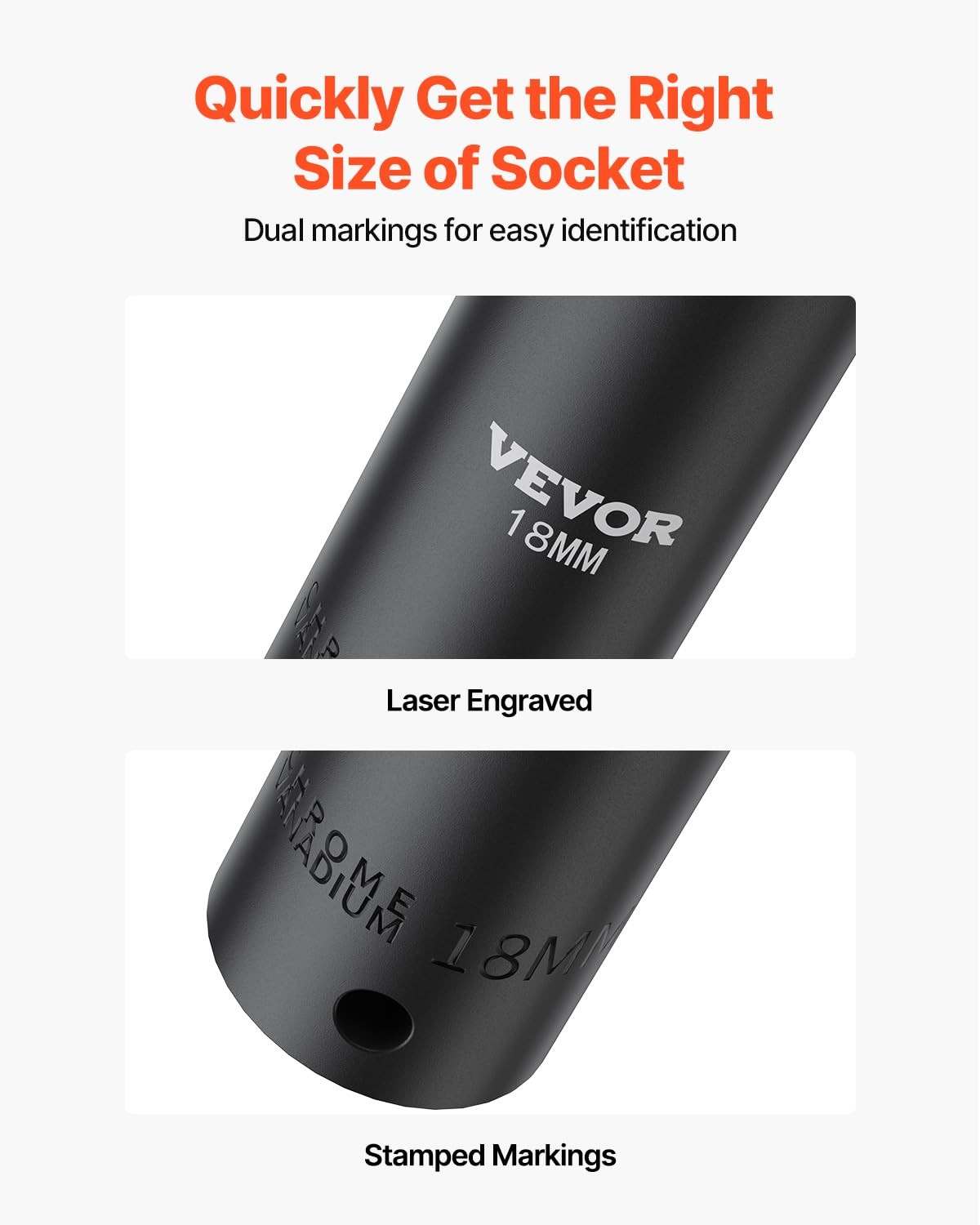 VEVOR Impact Socket Set 1/2 Inches 26 Piece Deep Sockets, 1/2», Black