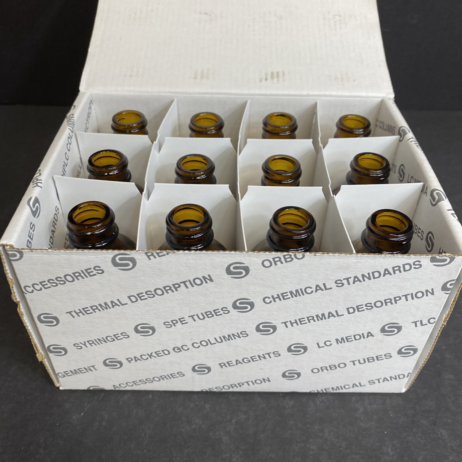 Supelco Amber Glass Bottle 2 oz with Crimp Cap Neck Total of 12 Bottles