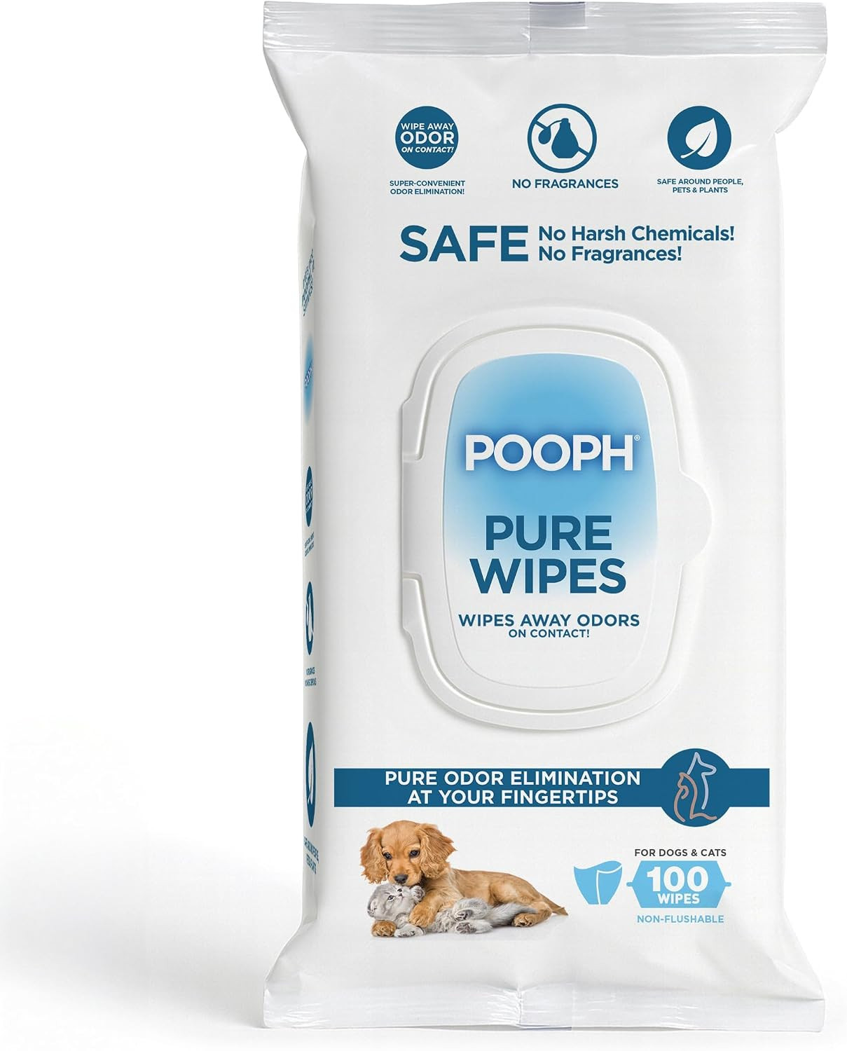 POOPH® Pure Wipes™ – 100 Count Pack – Gentle, Fast Odor Elimination – No Fragran