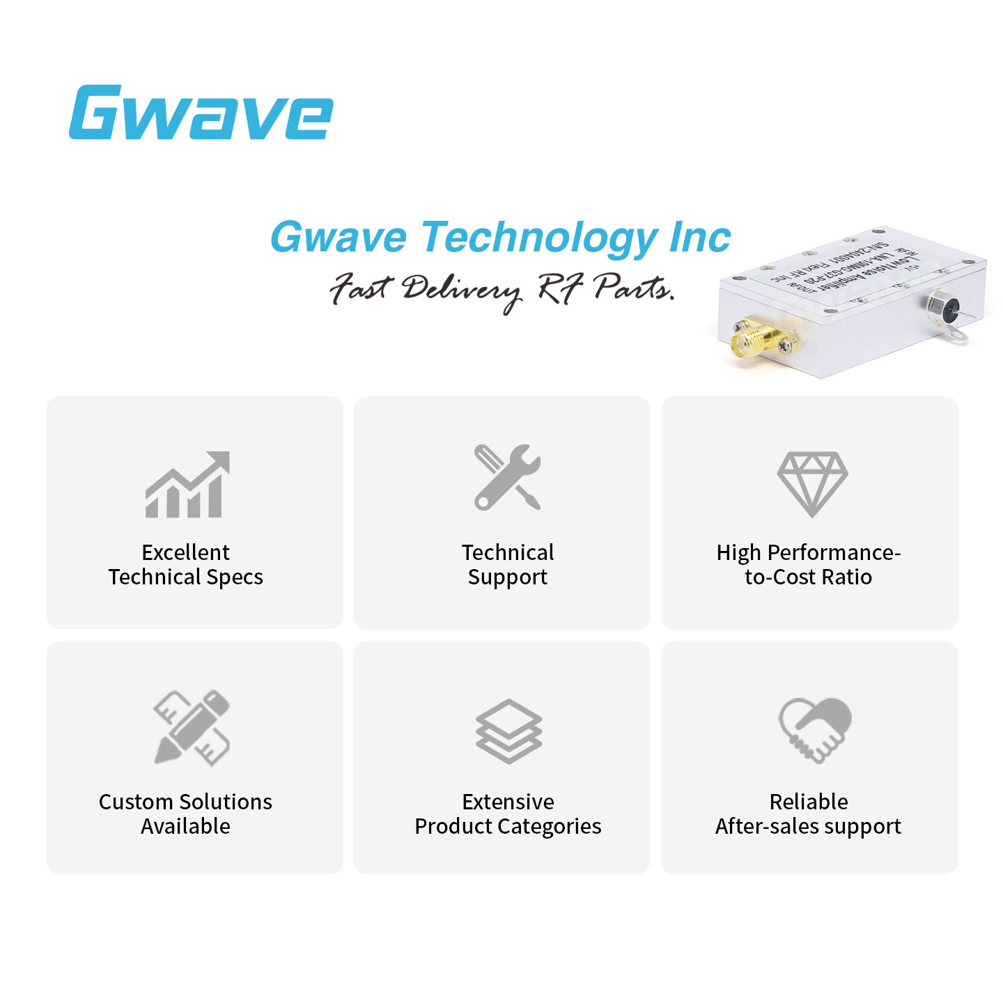 SMA Female Low Noise Amplifier (LNA), 37dB Gain, 0.8dB Noise Figure, 0.01 – 4GHz